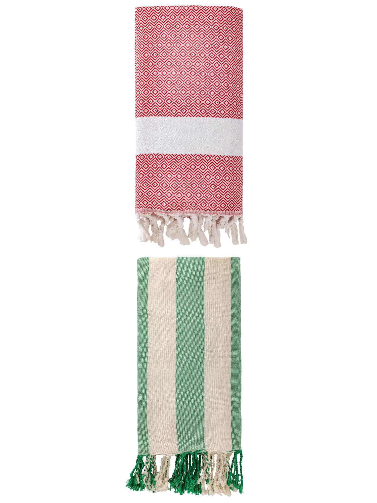 Unique Bargains 2 Pack Turkish Sand Free & Quick Dry Beach Towel Crimson/Green 71" x 40"