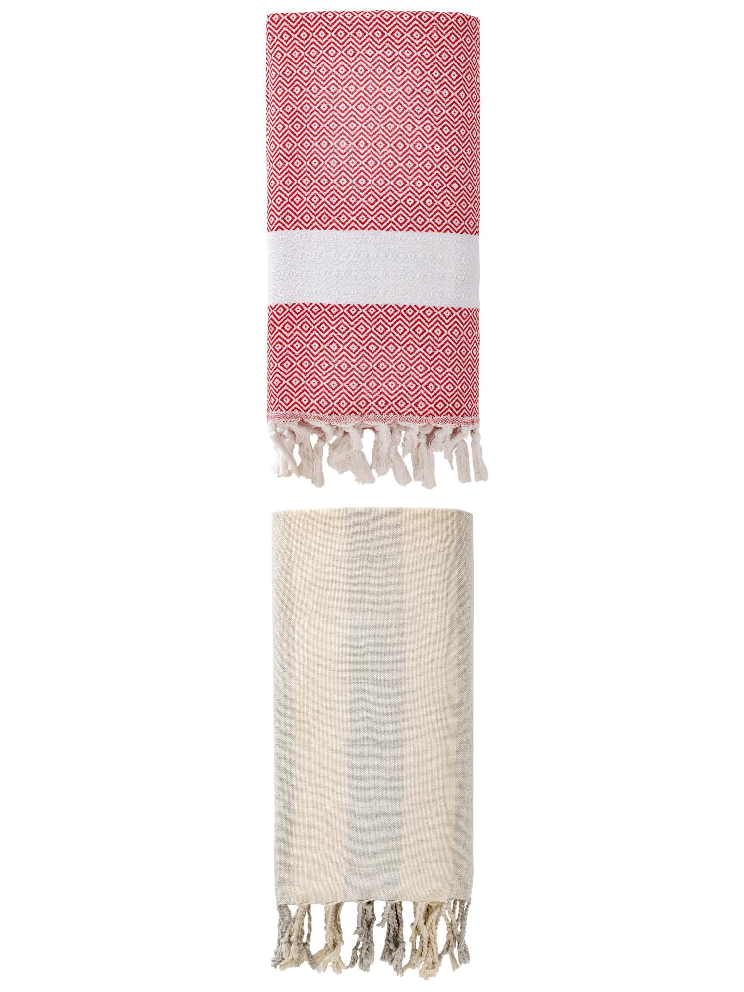 Unique Bargains 2 Pack Turkish Sand Free & Quick Dry Beach Towel Crimson/Grey 71" x 40"