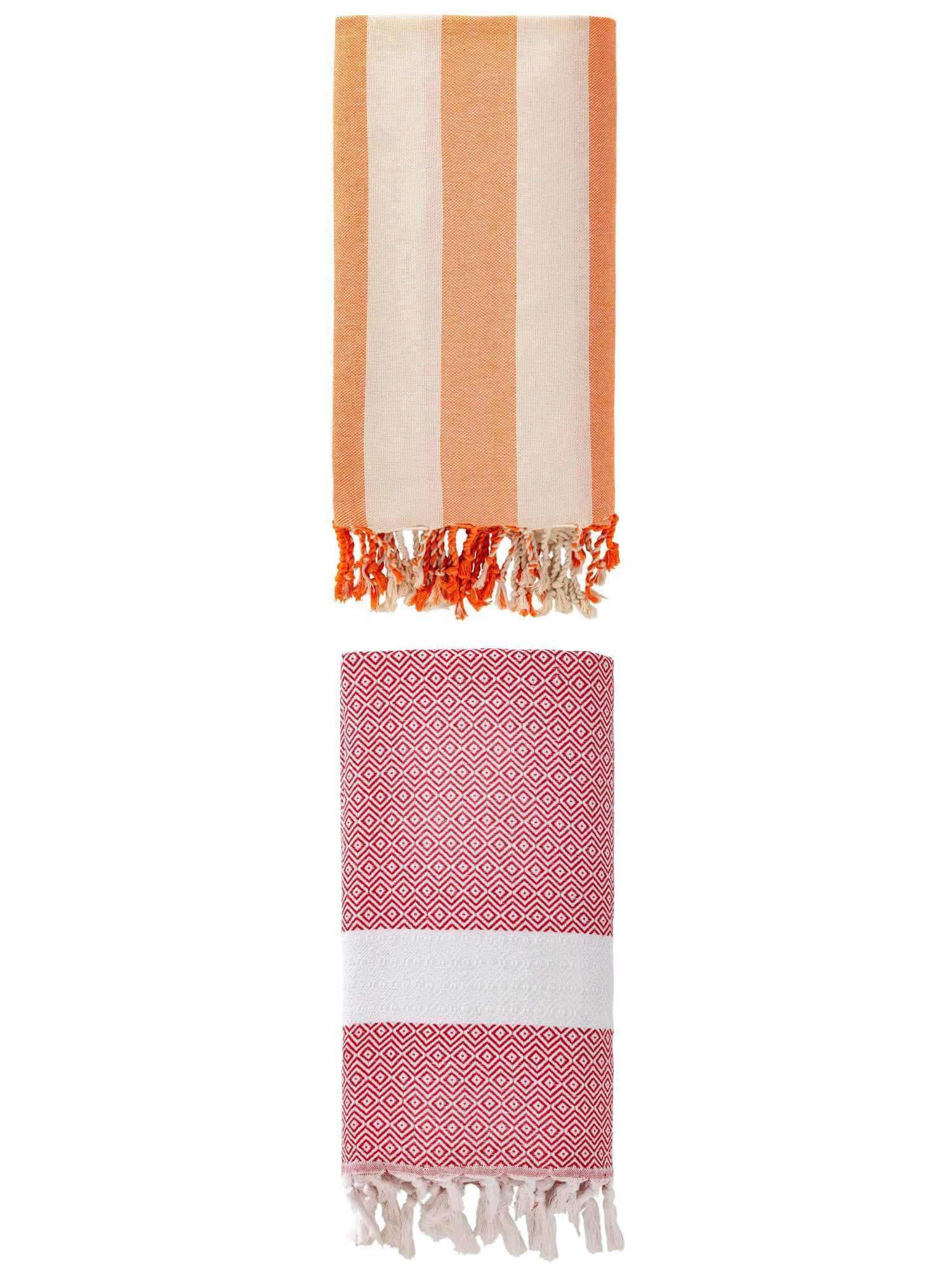Unique Bargains 2 Pack Turkish Sand Free & Quick Dry Beach Towel Crimson/Orange 71" x 40"