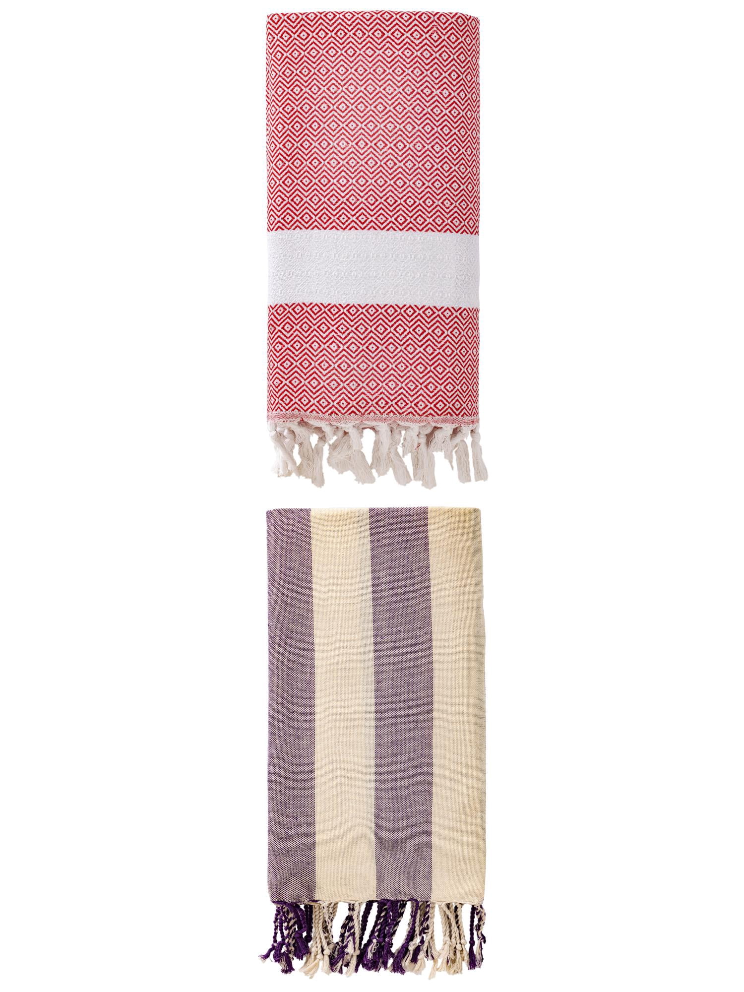 Unique Bargains 2 Pack Turkish Sand Free & Quick Dry Beach Towel Crimson/Purple 71" x 40"