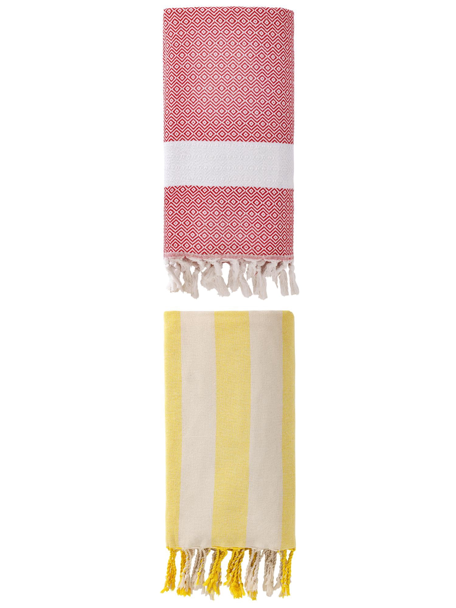 Unique Bargains 2 Pack Turkish Sand Free & Quick Dry Beach Towel Crimson/Yellow 71" x 40"