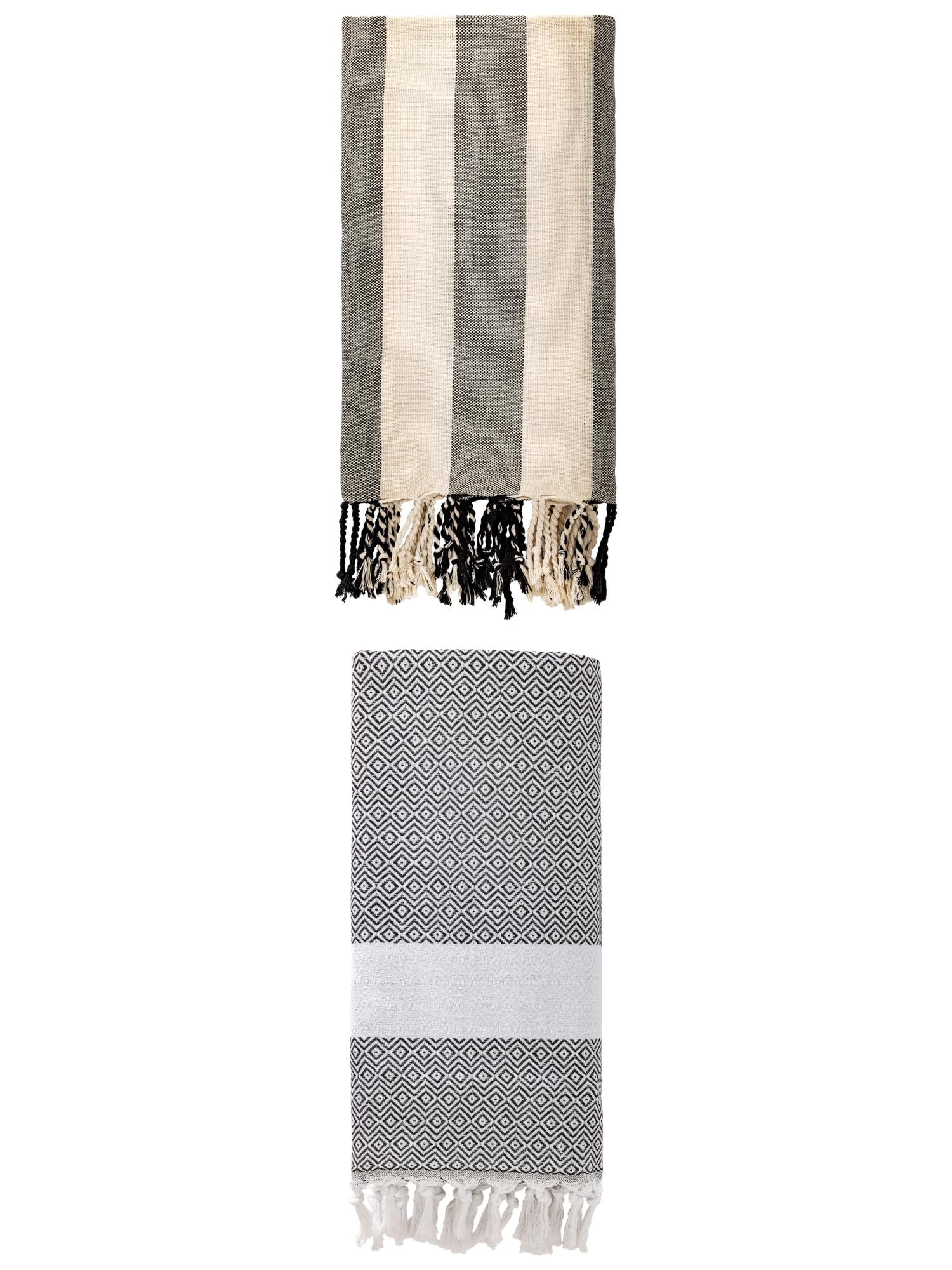 Unique Bargains 2 Pack Turkish Sand Free & Quick Dry Beach Towel Dark Grey/Black 71" x 40"
