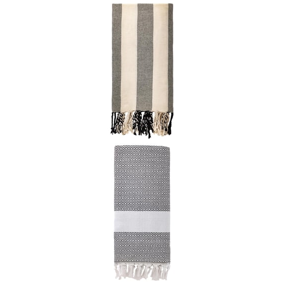 Unique Bargains 2 Pack Turkish Sand Free & Quick Dry Beach Towel Dark Grey/Black 71" x 40"