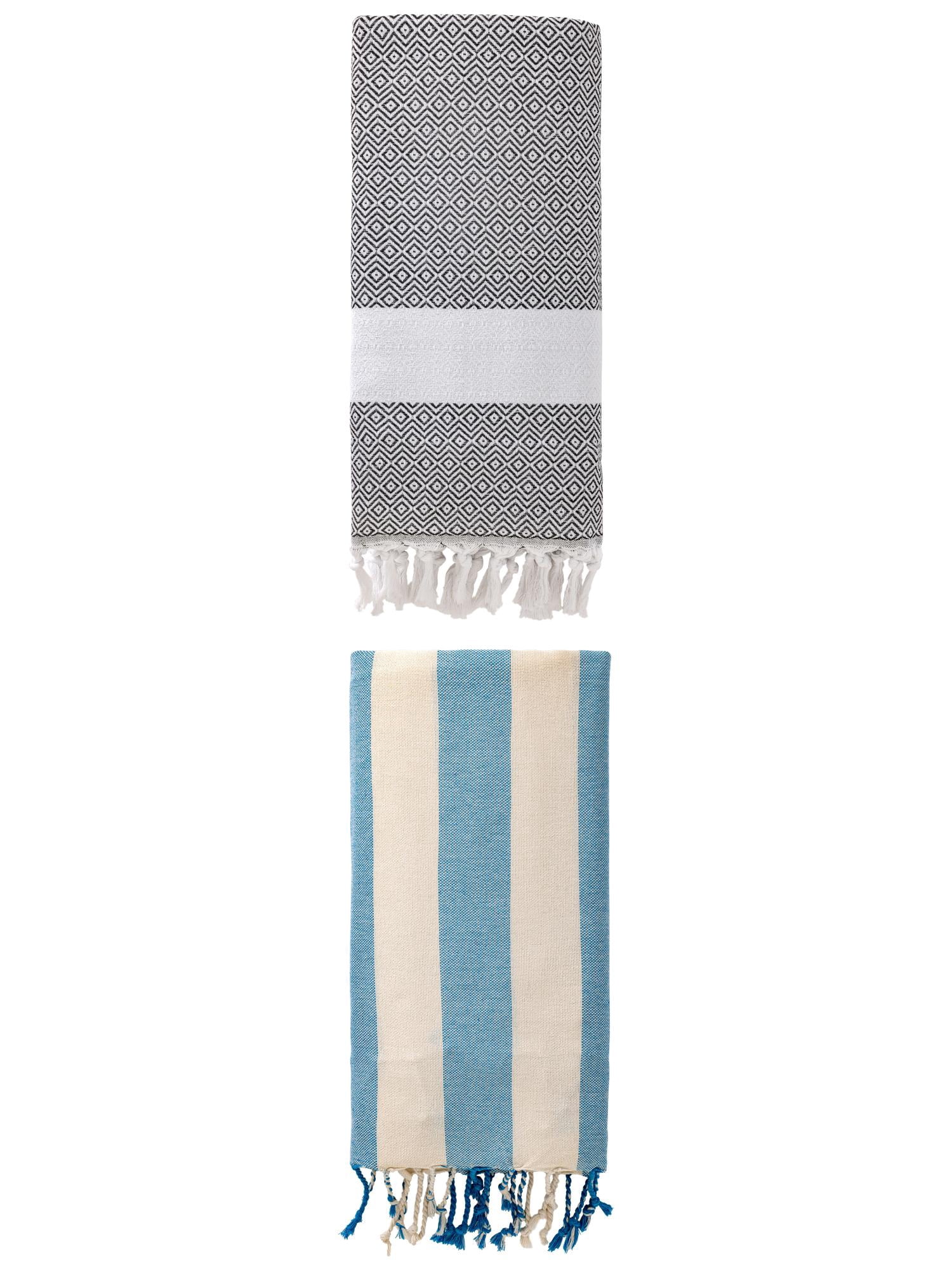 Unique Bargains 2 Pack Turkish Sand Free & Quick Dry Beach Towel Dark Grey/Blue 71" x 40"