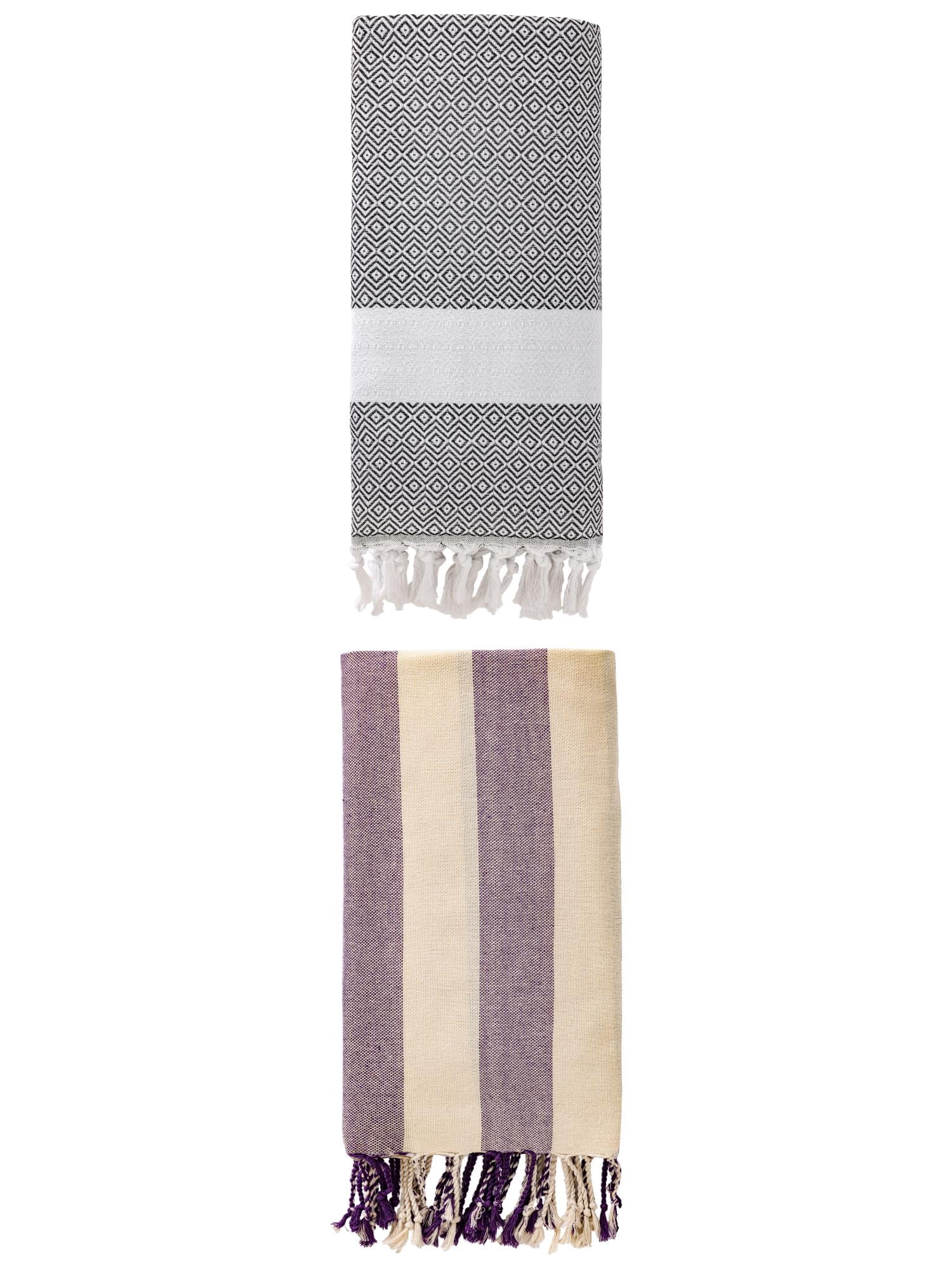 Unique Bargains 2 Pack Turkish Sand Free & Quick Dry Beach Towel Dark Grey/Purple 71"x 40"