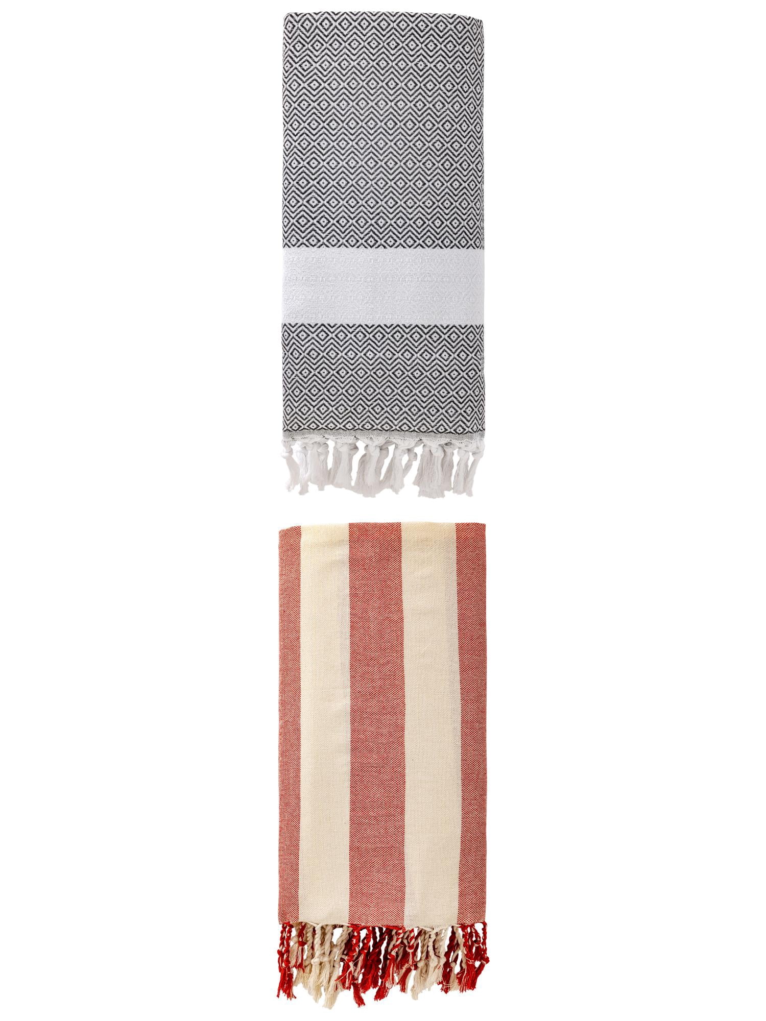 Unique Bargains 2 Pack Turkish Sand Free & Quick Dry Beach Towel Dark Grey/Red 71" x 40"