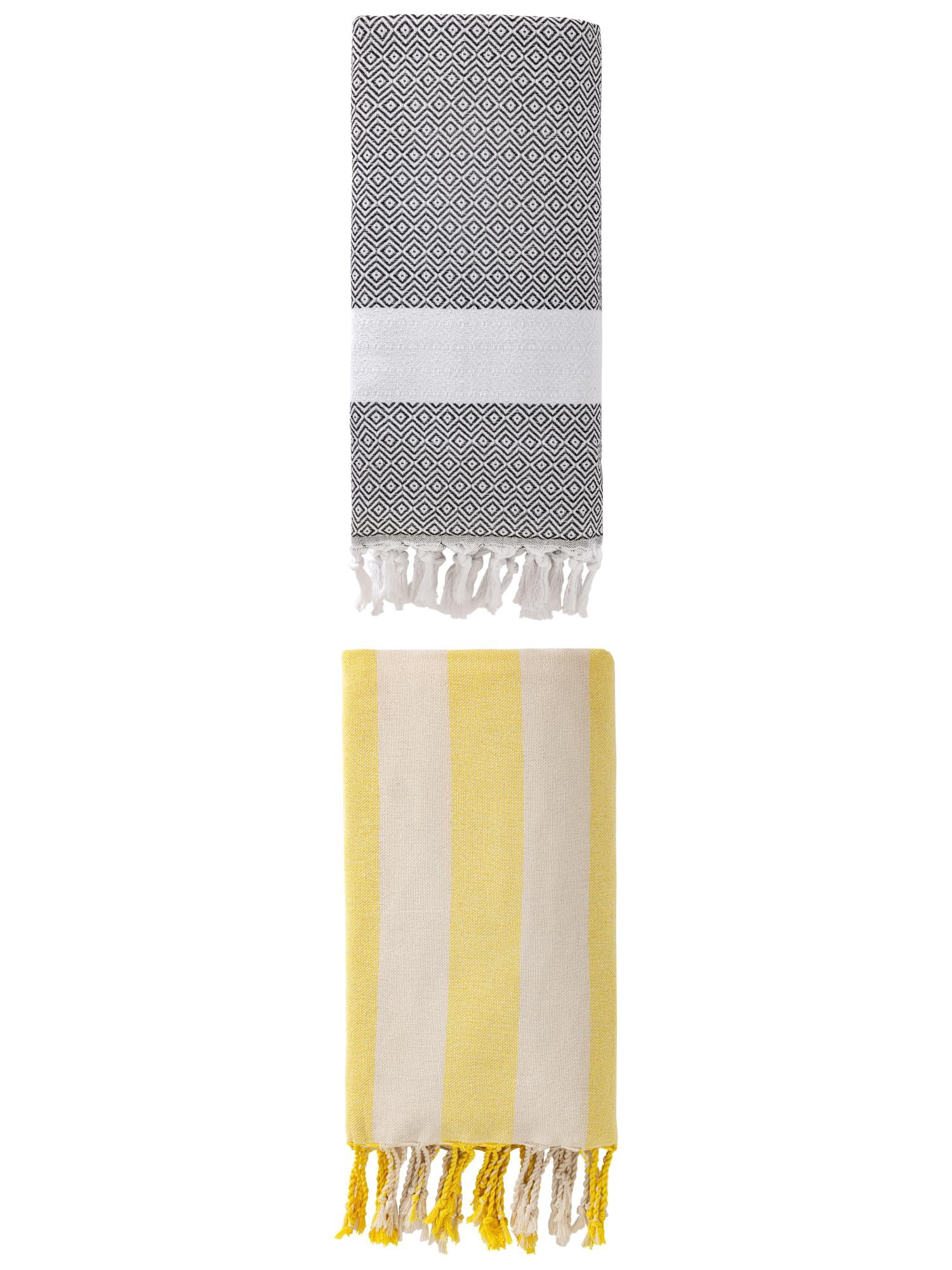 Unique Bargains 2 Pack Turkish Sand Free & Quick Dry Beach Towel Dark Grey/Yellow 71"x40"