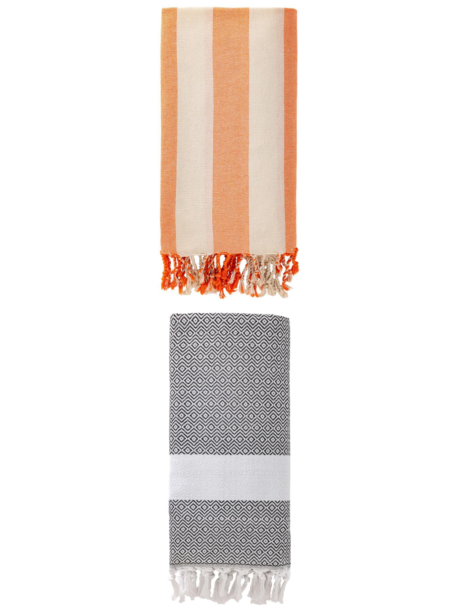 Unique Bargains 2 Pack Turkish Sand Free & Quick Dry Beach Towel Grey/Orange 71" x 40"