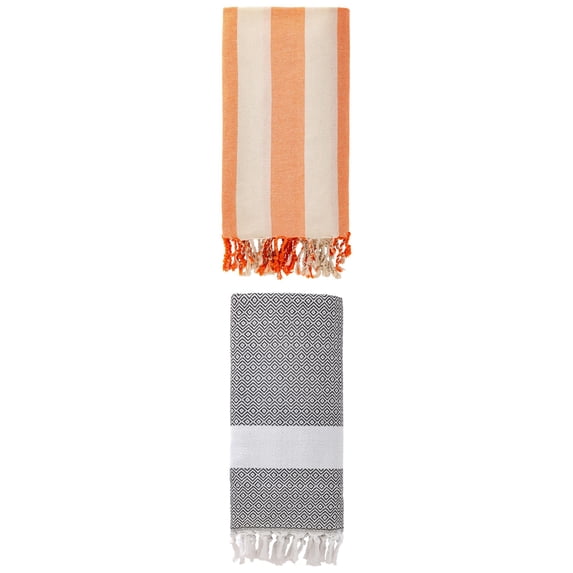 Unique Bargains 2 Pack Turkish Sand Free & Quick Dry Beach Towel Grey/Orange 71" x 40"