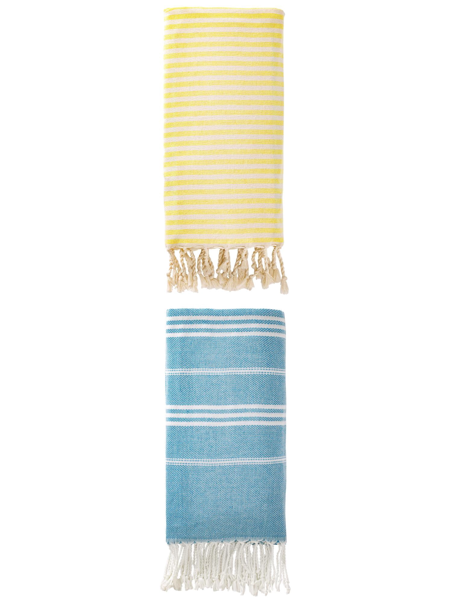 Unique Bargains 2 Pack Turkish Sand-Proof Fast-Dry Towel Light Yellow/Blue 71"x40"/71"x35"