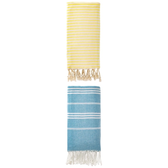 Unique Bargains 2 Pack Turkish Sand-Proof Fast-Dry Towel Light Yellow/Blue 71"x40"/71"x35"