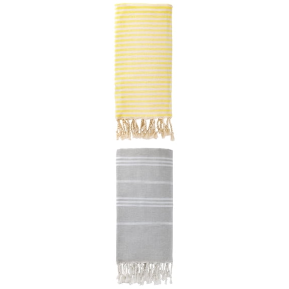 Unique Bargains 2 Pack Turkish Sand-Proof Fast-Dry Towel Light Yellow/Grey 71"x40"/71"x35"