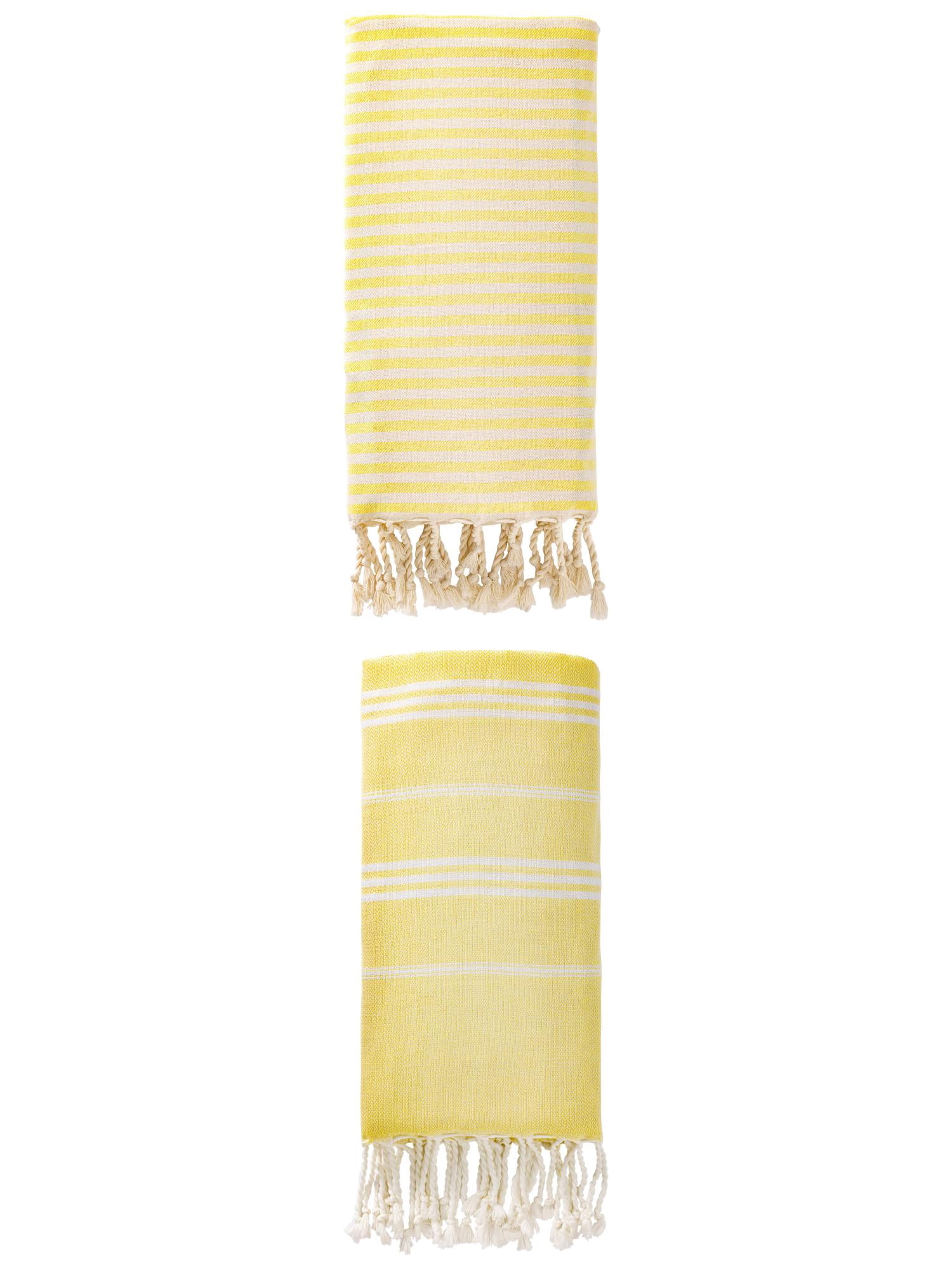Unique Bargains 2 Pack Turkish Sand-Proof Fast-Dry Towels Light Yellow 71"x40"/71"x35"