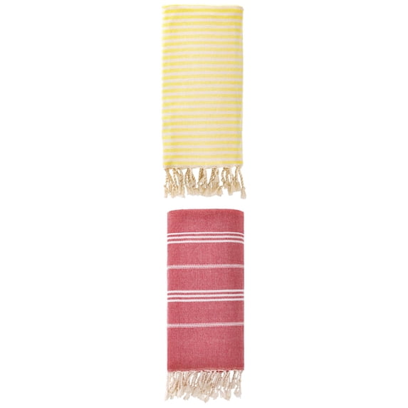 Unique Bargains 2 Pack Turkish Sand-Proof Fast-Dry Towels Light Yellow/Red 71"x40"/71"x35"