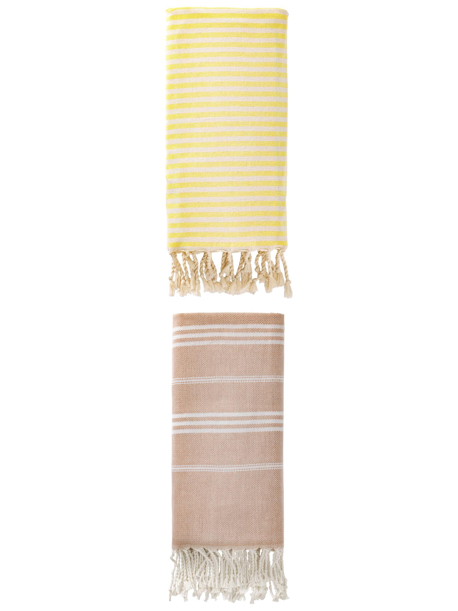 Unique Bargains 2 Pack Turkish Sand-Proof Towel Light Yellow/Brown 71"x40"/71"x35"