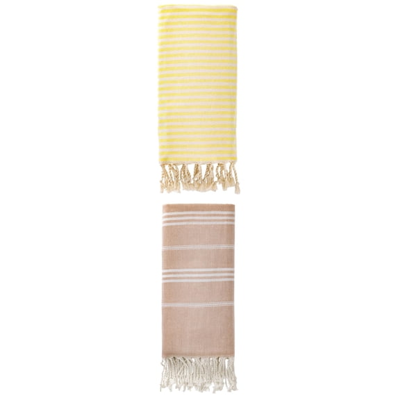 Unique Bargains 2 Pack Turkish Sand-Proof Towel Light Yellow/Brown 71"x40"/71"x35"