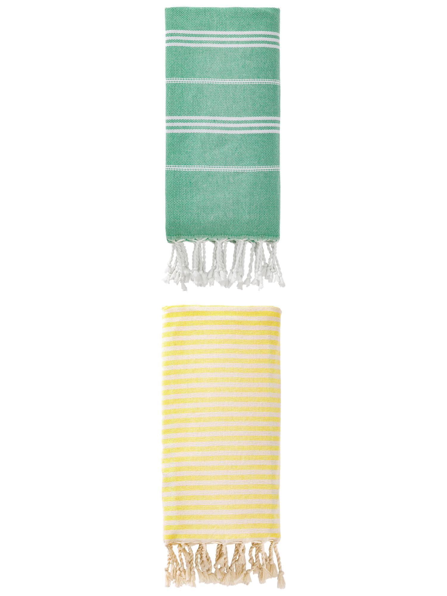Unique Bargains 2 Pack Turkish Sand-Proof Towel Light Yellow/Green 71"x40"/71"x35"