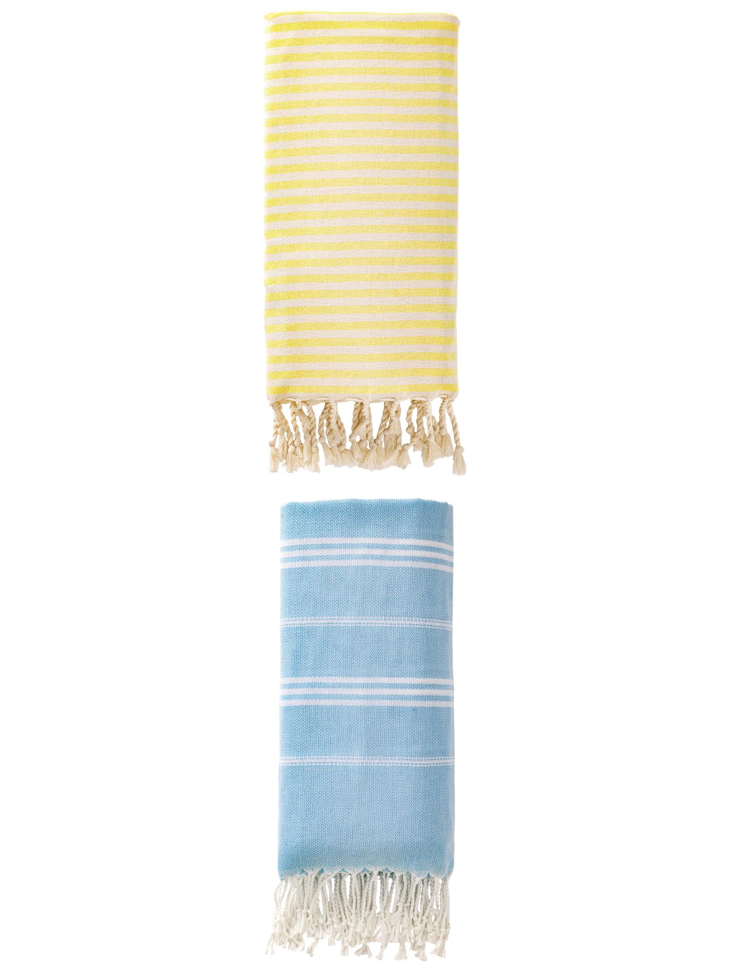 Unique Bargains 2 Pack Turkish Sand-Proof Towel Light Yellow/Light Blue 71"x40"/71"x35"