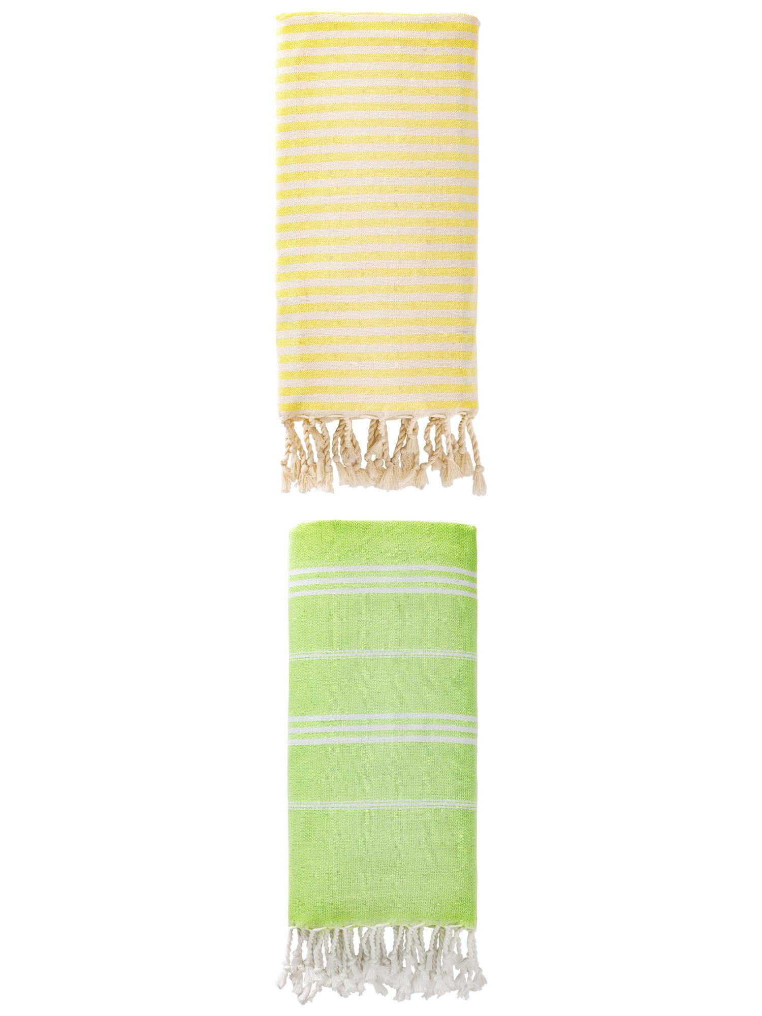 Unique Bargains 2 Pack Turkish Sand-Proof Towel Light Yellow/Light Green 71"x40"/71"x35"