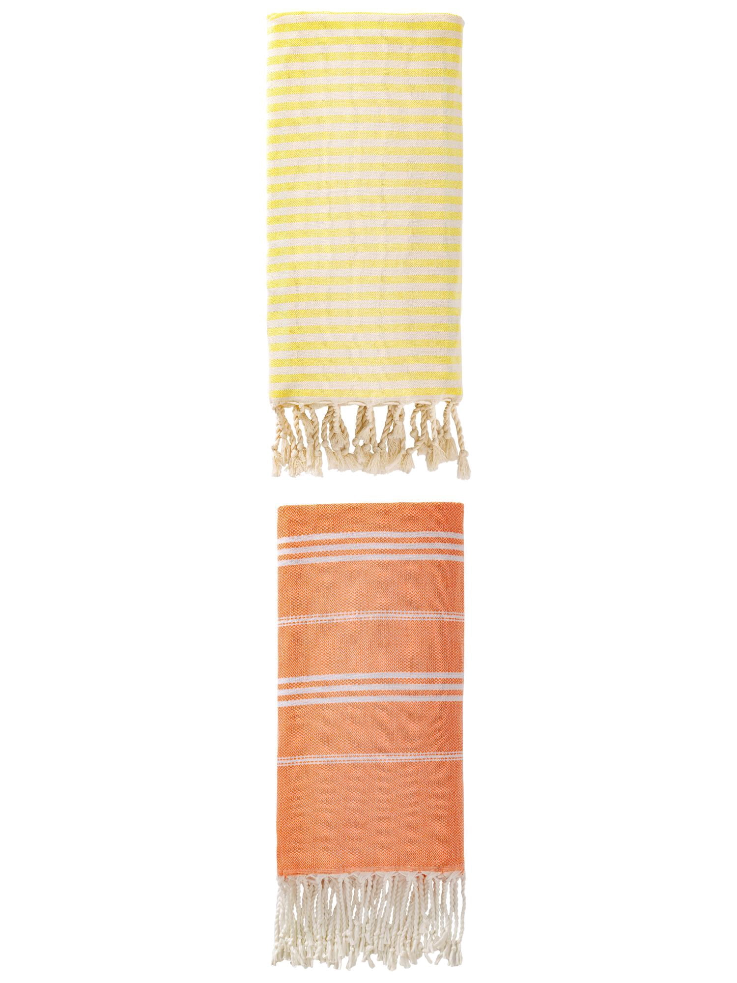 Unique Bargains 2 Pack Turkish Sand-Proof Towel Light Yellow/Orange 71"x40"/71"x35"