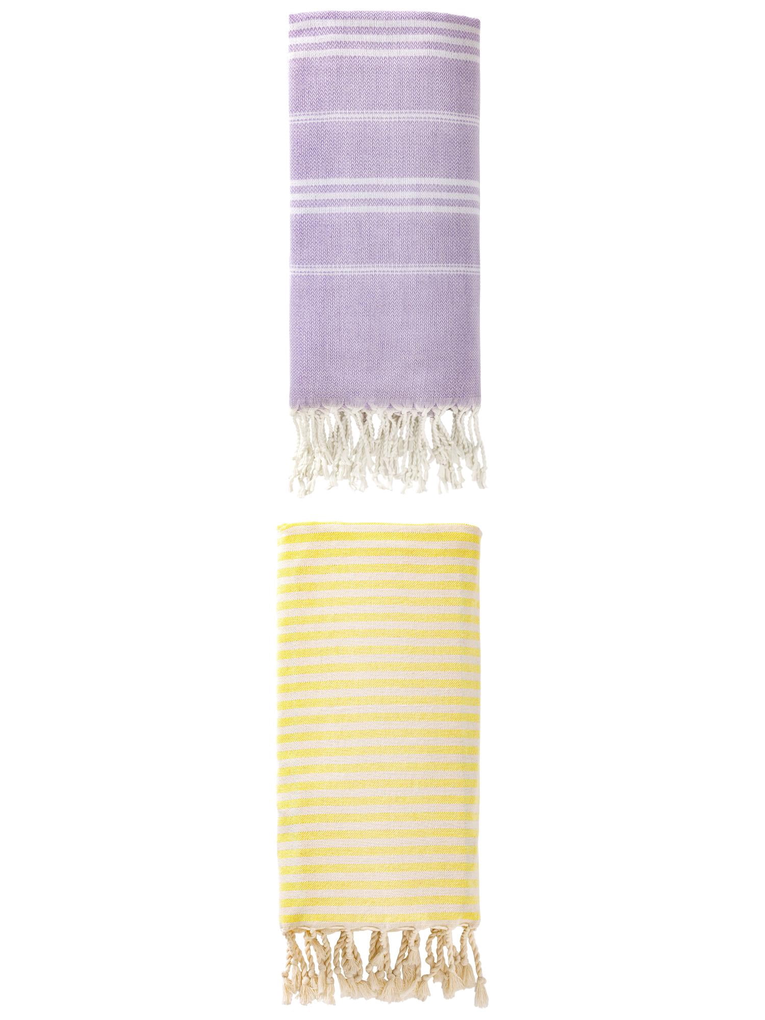 Unique Bargains 2 Pack Turkish Sand-Proof Towel Light Yellow/Purple 71"x40"/71"x35"