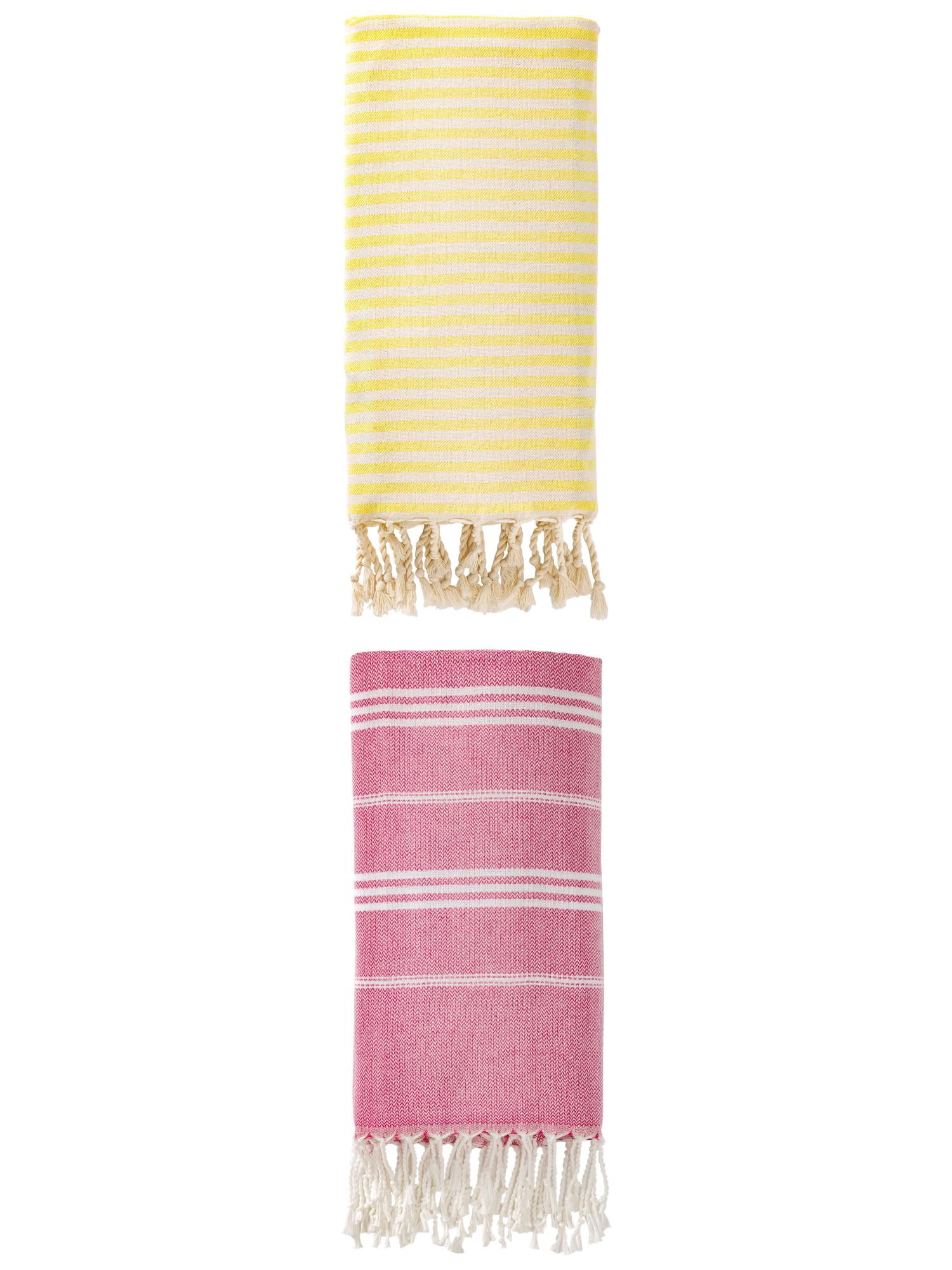 Unique Bargains 2 Pack Turkish Sand-Proof Towel Light Yellow/Rose Red 71"x40"/71"x35"