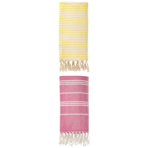 Unique Bargains 2 Pack Turkish Sand-Proof Towel Light Yellow/Rose Red 71"x40"/71"x35"
