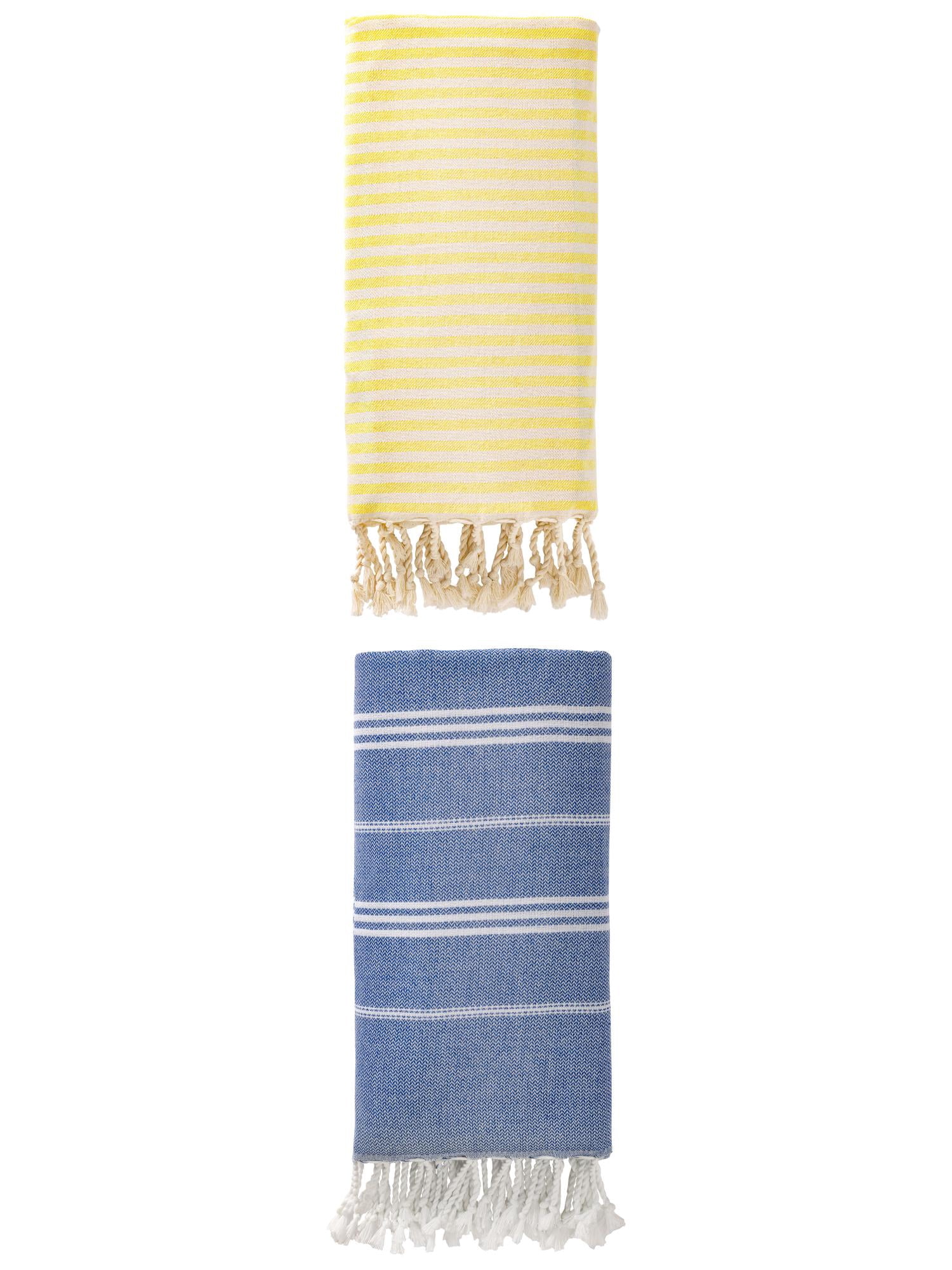 Unique Bargains 2 Pack Turkish Sand-Proof Towel Light Yellow/Royal Blue 71"x40"/71"x35"