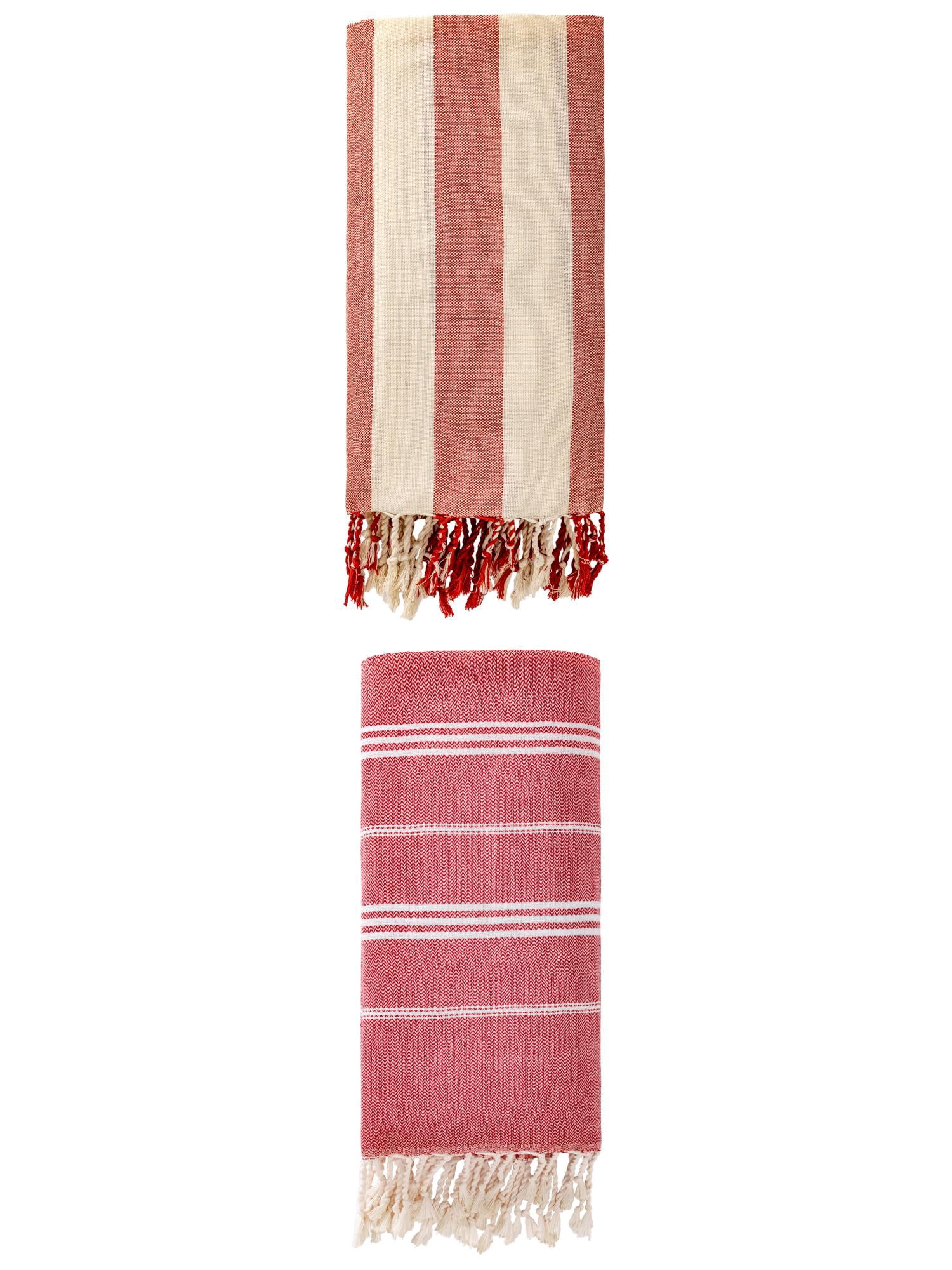 Unique Bargains 2 Pack Turkish Sand Repellent Beach Towel Red 71" x 35"/71" x 40"