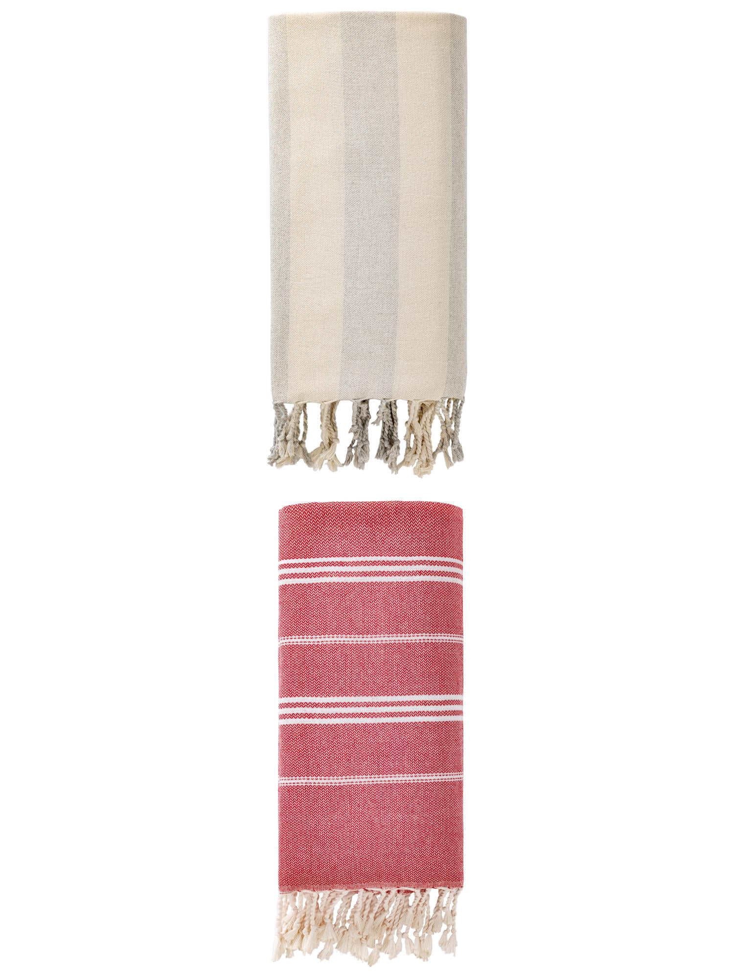 Unique Bargains 2 Pack Turkish Sand Repellent Beach Towel Red/Grey 71" x 35"/71" x 40"
