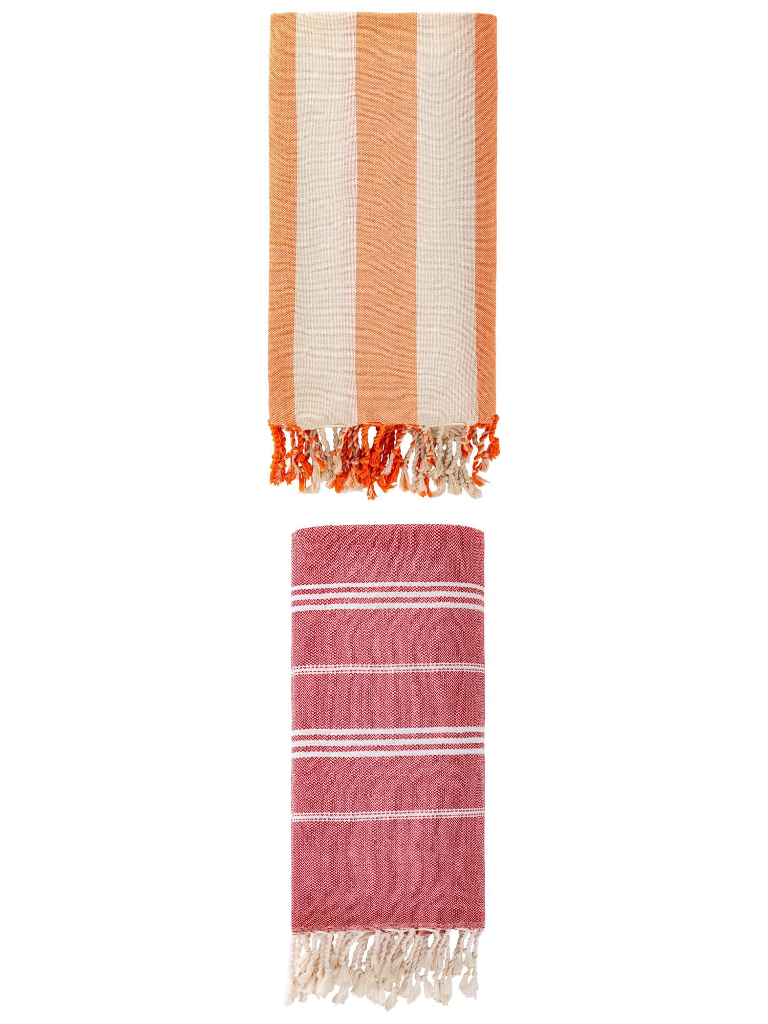 Unique Bargains 2 Pack Turkish Sand Repellent Beach Towel Red/Orange 71" x 35"/71" x 40"