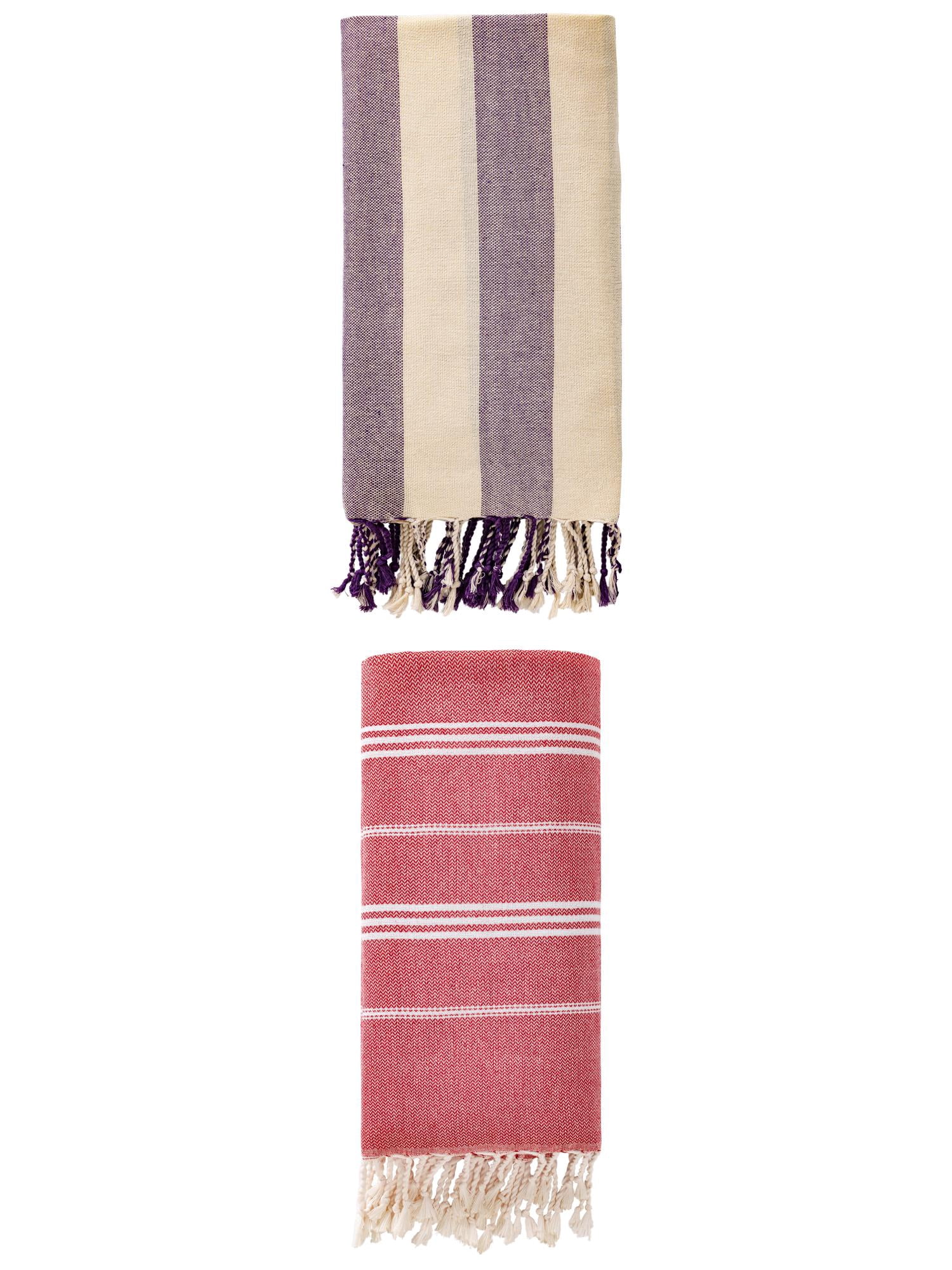 Unique Bargains 2 Pack Turkish Sand Repellent Beach Towel Red/Purple 71" x 35"/71" x 40"