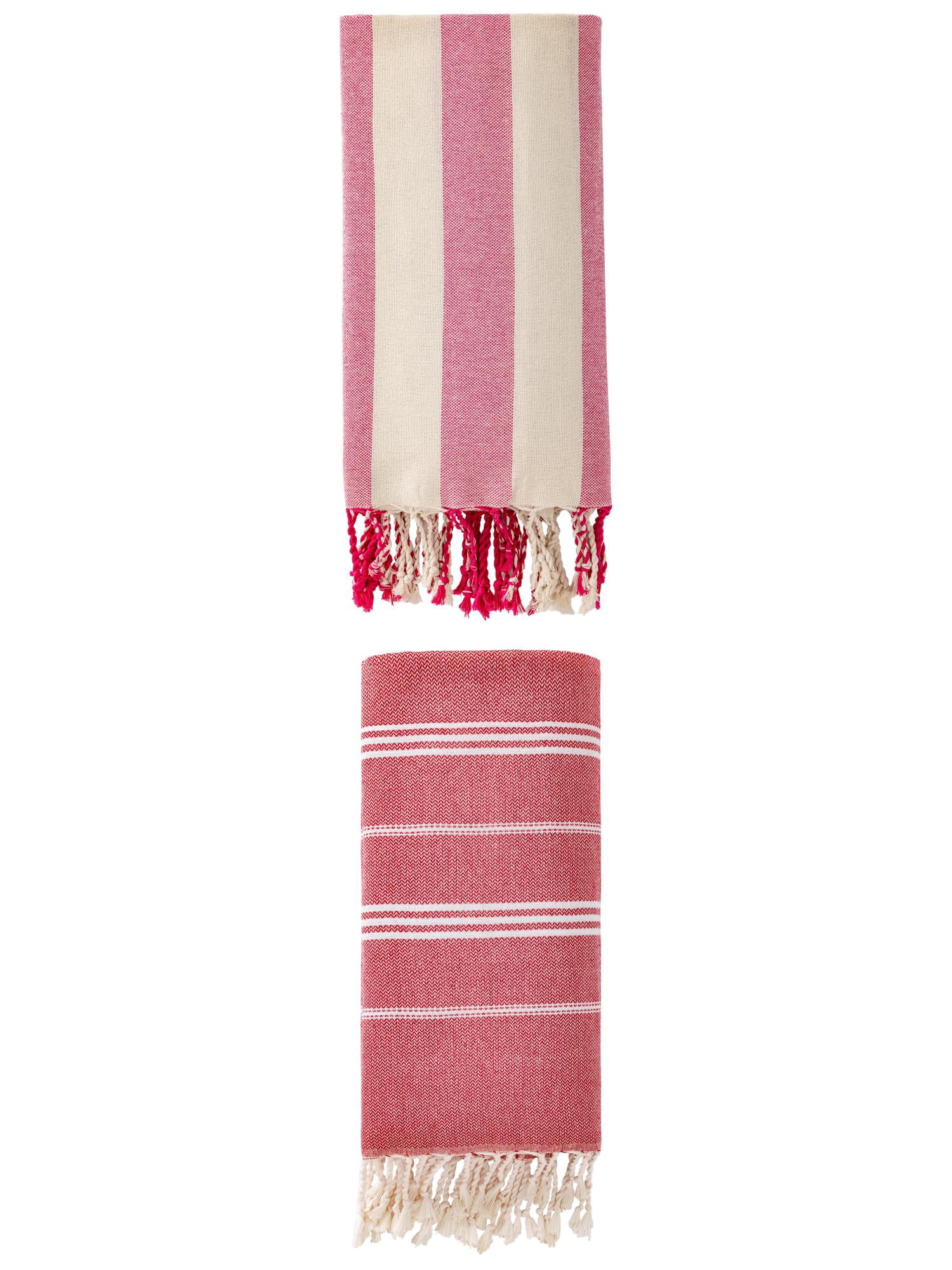 Unique Bargains 2 Pack Turkish Sand Repellent Beach Towel Red/Rose Red 71" x 35"/71" x 40"