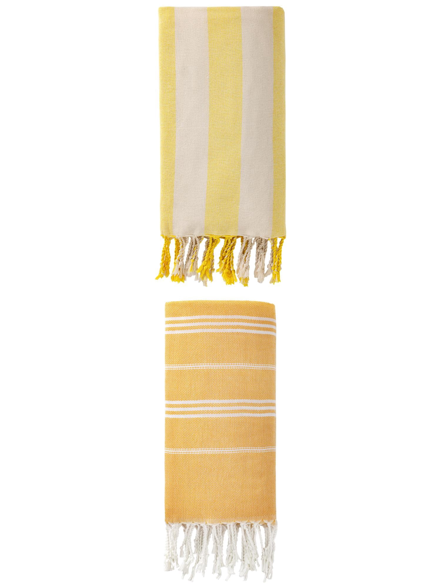 Unique Bargains 2 Pack Turkish Sand Repellent Beach Towel Yellow 71" x 35"/71" x 40"