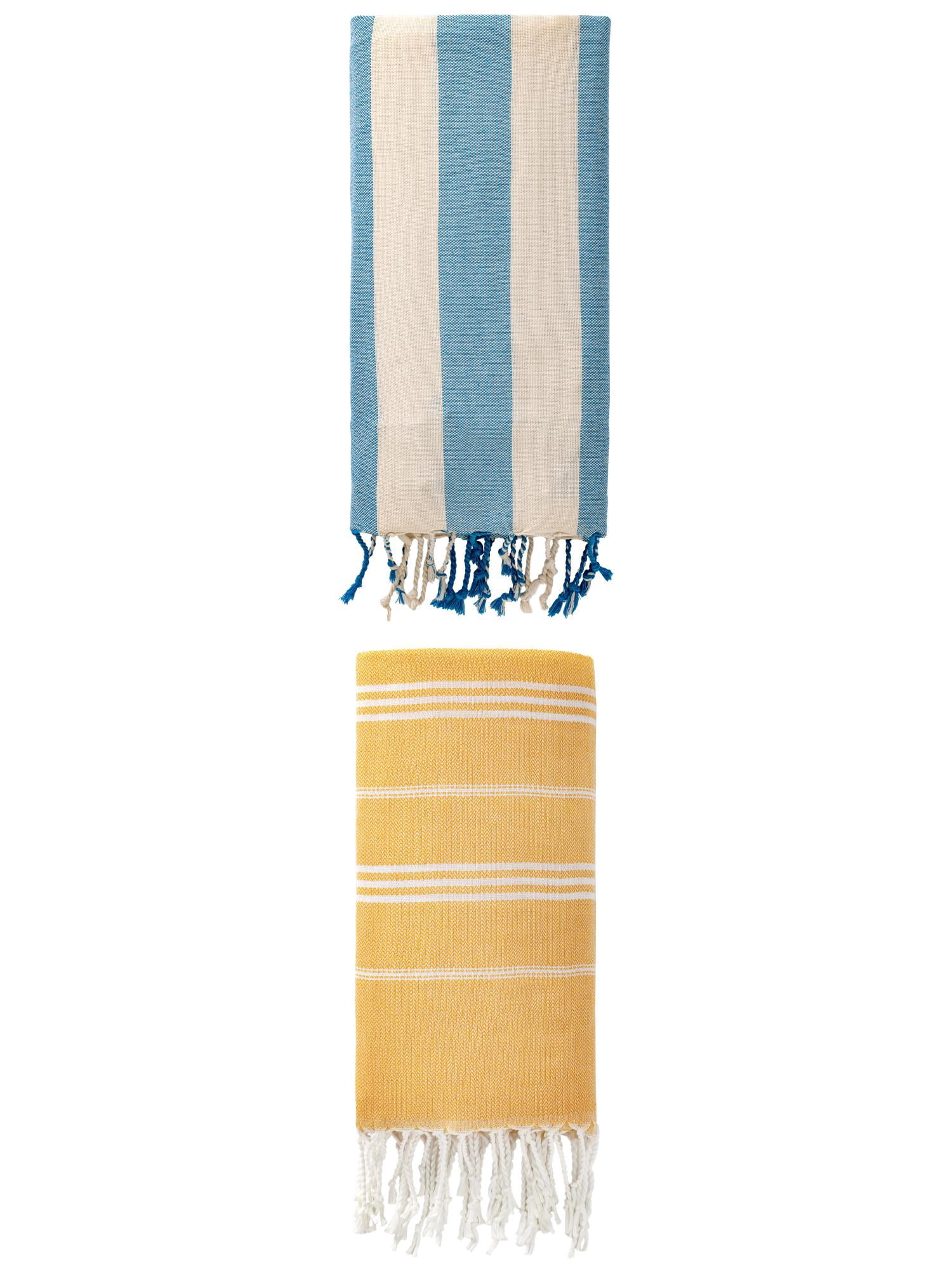 Unique Bargains 2 Pack Turkish Sand Repellent Beach Towel Yellow/Blue 71" x 35"/71" x 40"