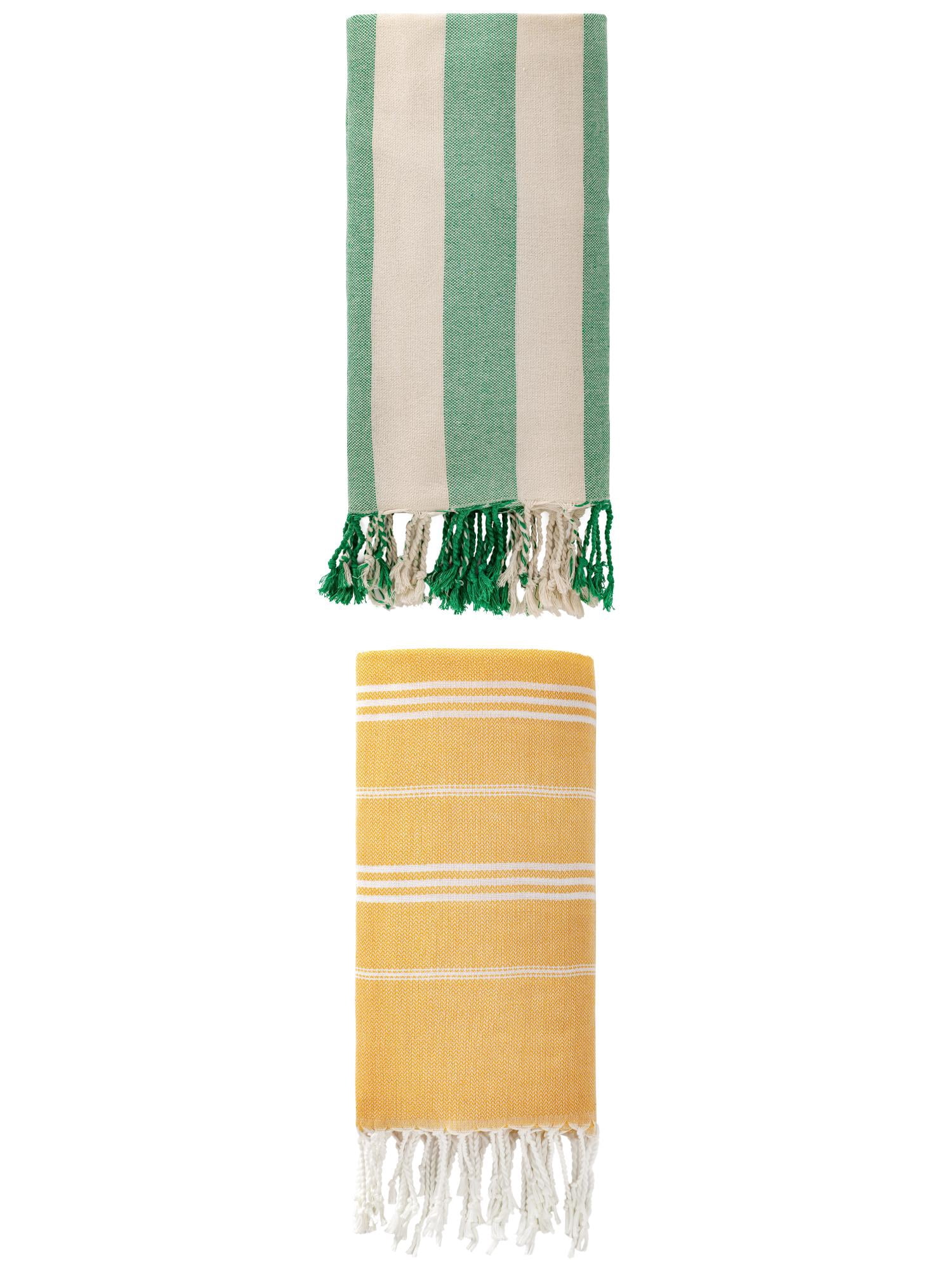 Unique Bargains 2 Pack Turkish Sand Repellent Beach Towel Yellow/Green 71" x 35"/71" x 40"