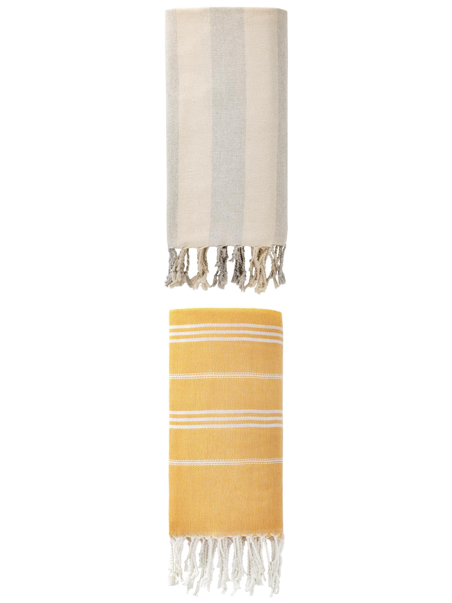Unique Bargains 2 Pack Turkish Sand Repellent Beach Towel Yellow/Grey 71" x 35"/71" x 40"