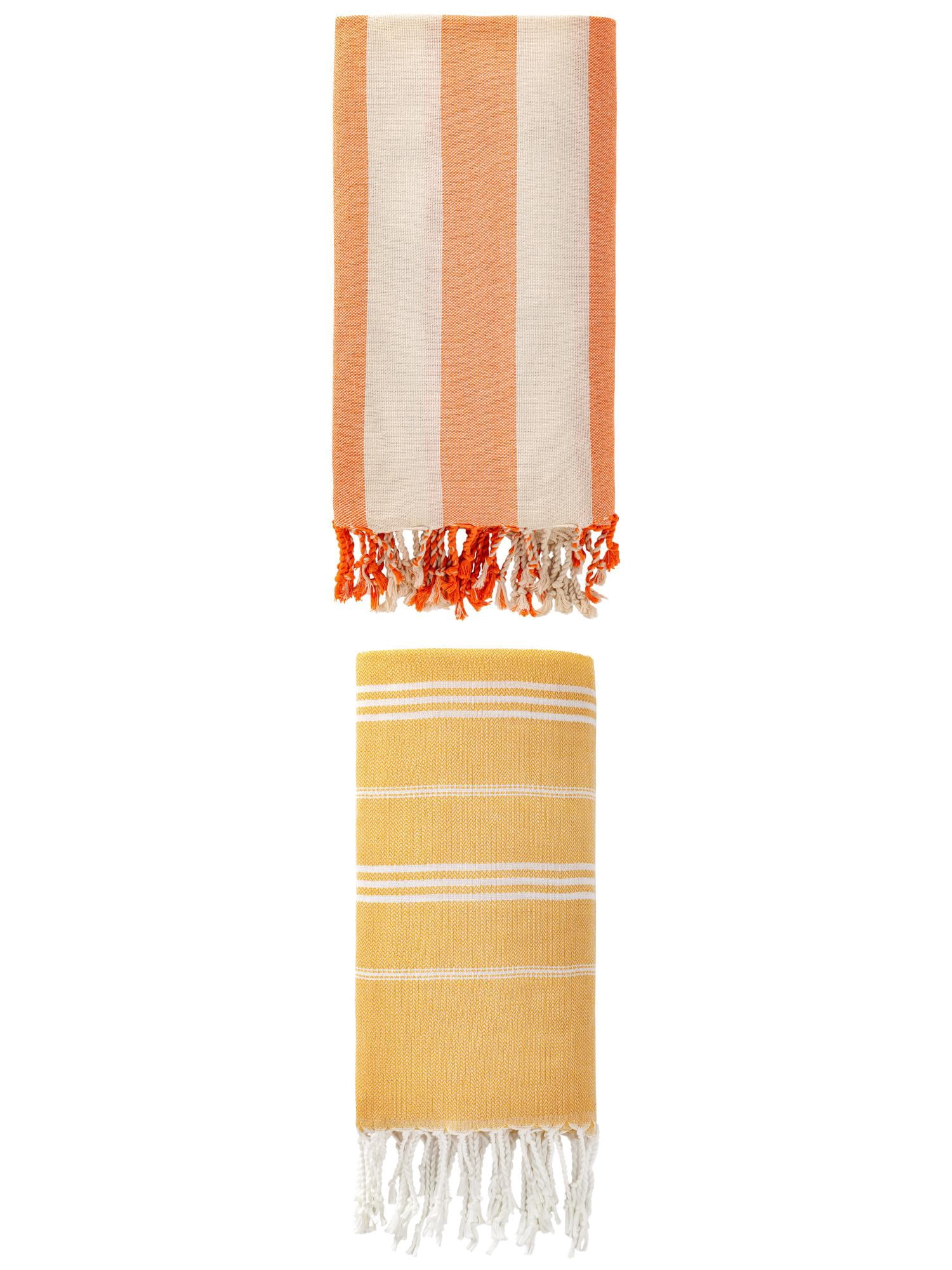 Unique Bargains 2 Pack Turkish Sand Repellent Beach Towel Yellow/Orange 71"x 35"/71" x 40"