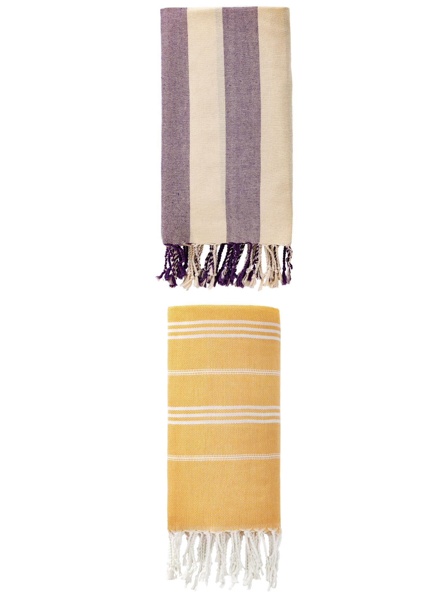 Unique Bargains 2 Pack Turkish Sand Repellent Beach Towel Yellow/Purple 71"x 35"/71" x 40"