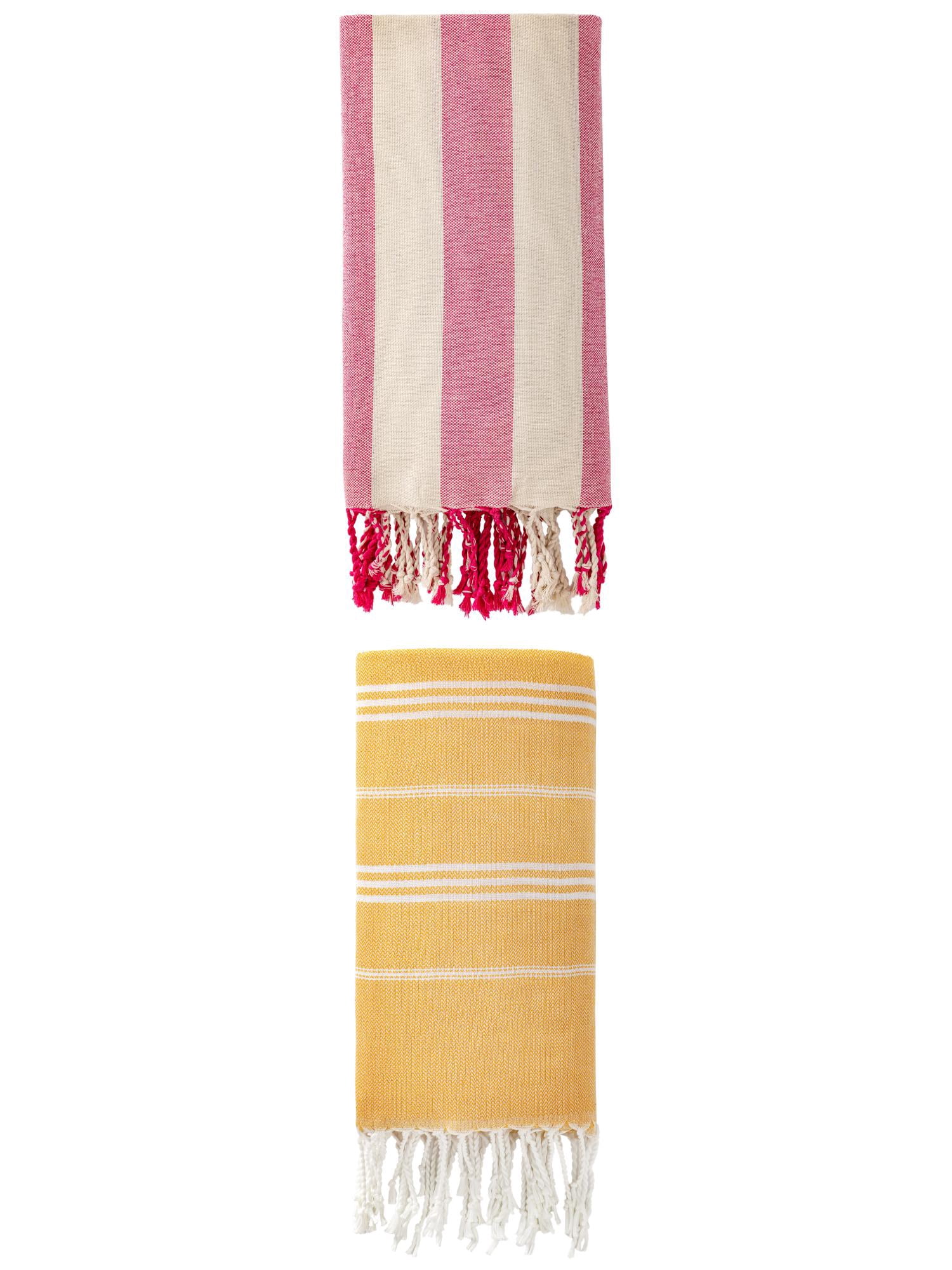 Unique Bargains 2 Pack Turkish Sand Repellent Beach Towel Yellow/ Red 71" x 35"/71" x 40"