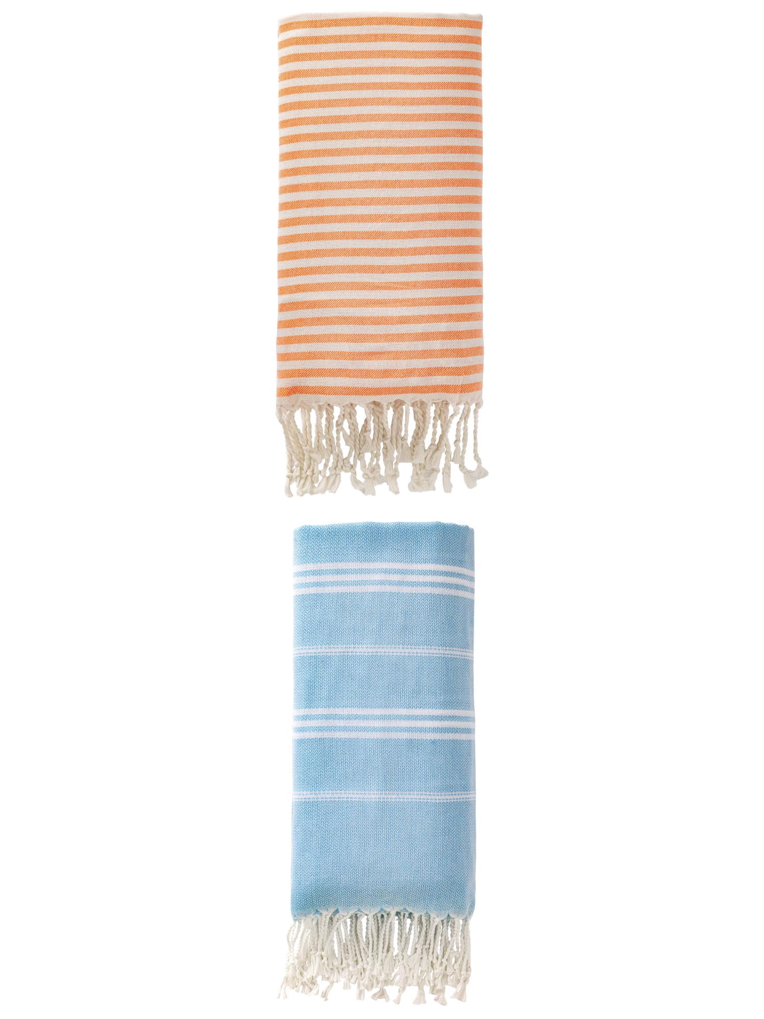 Unique Bargains 2 Pack Turkish Sand-Repellent Towels Orange/Light Blue 71"x40"/71"x35"
