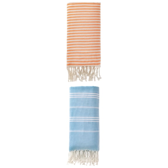 Unique Bargains 2 Pack Turkish Sand-Repellent Towels Orange/Light Blue 71"x40"/71"x35"