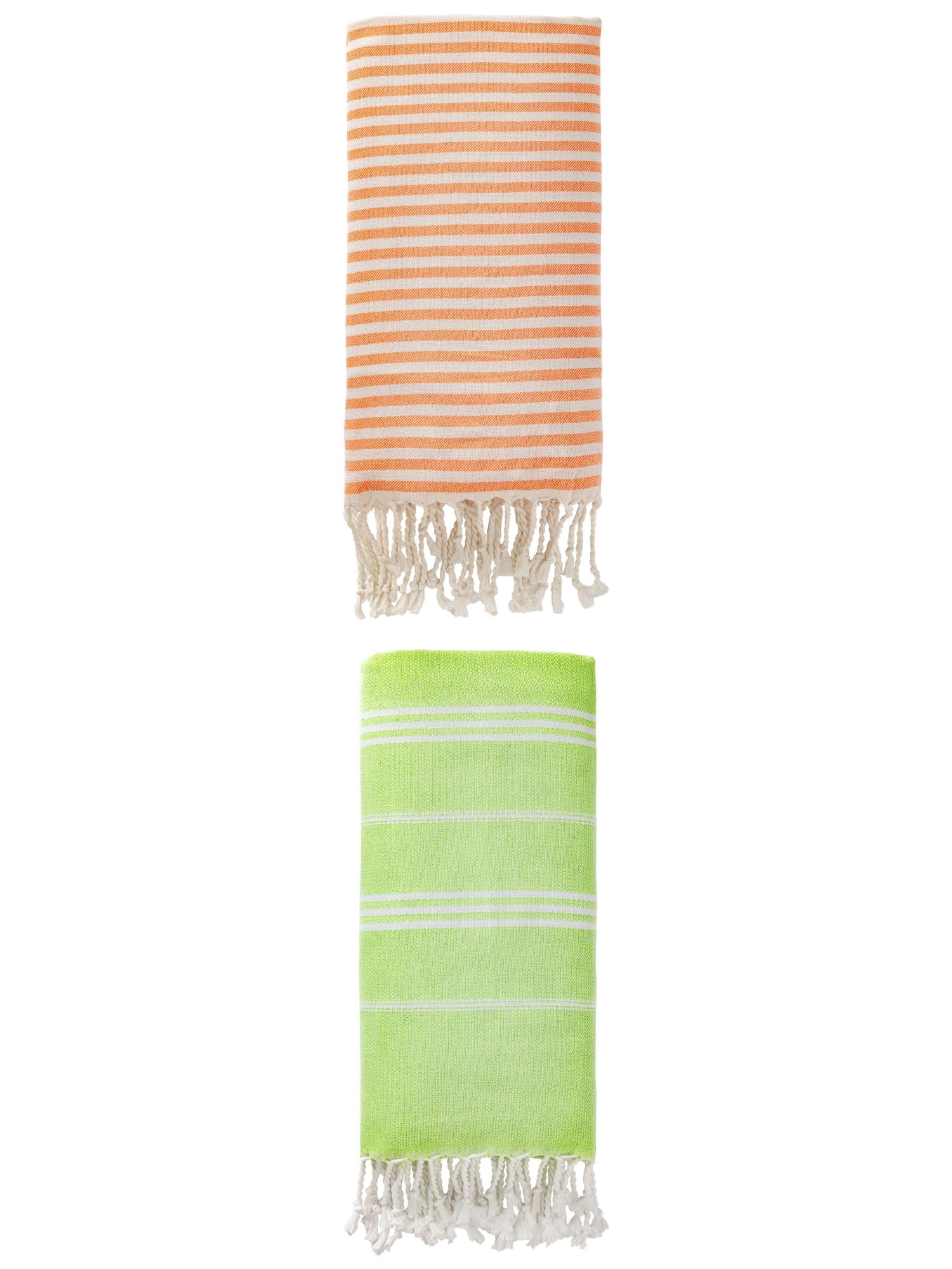 Unique Bargains 2 Pack Turkish Sand-Repellent Towels Orange/Light Green 71"x40"/71"x35"