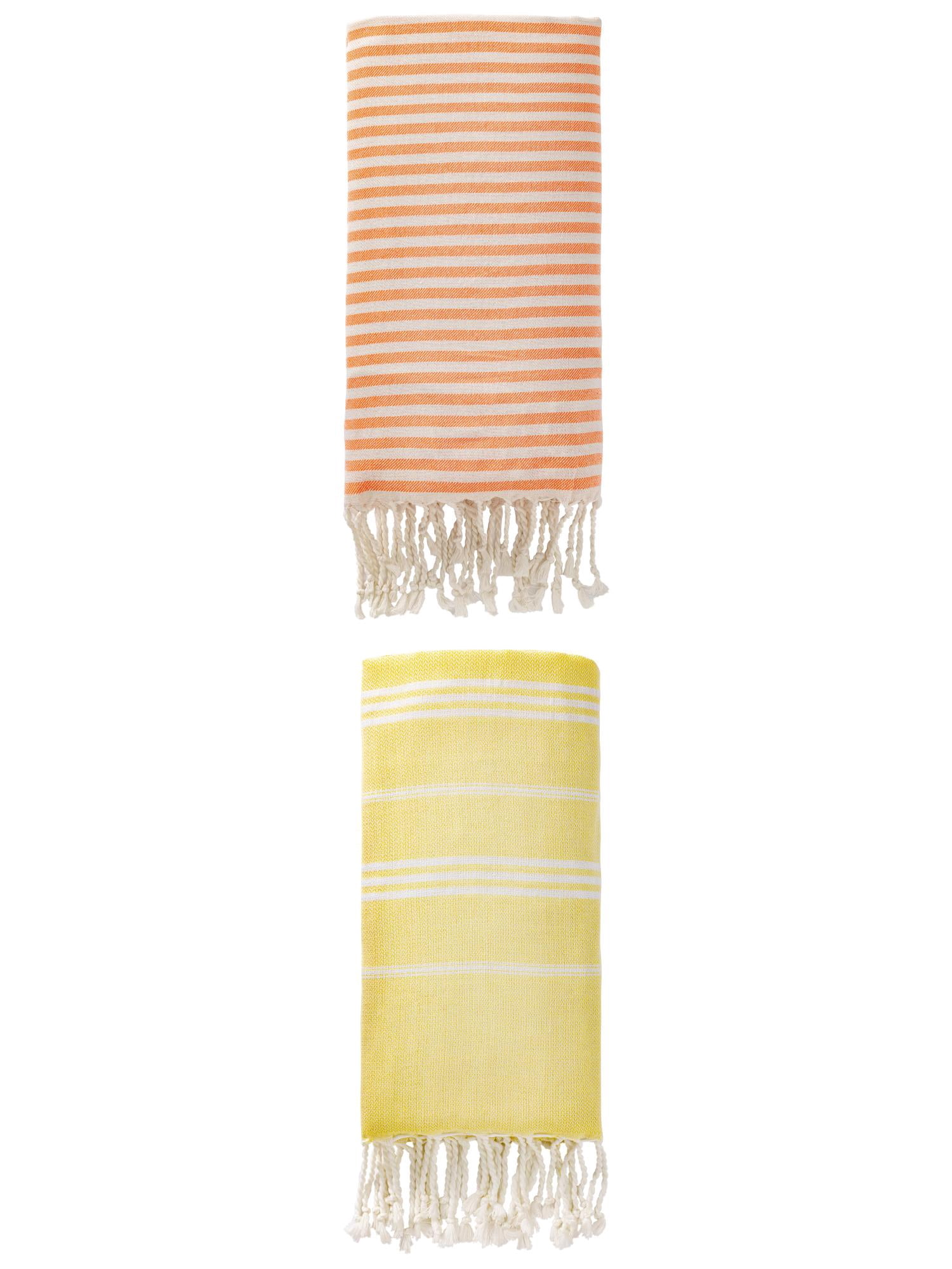 Unique Bargains 2 Pack Turkish Sand-Repellent Towels Orange/Light Yellow 71"x40"/71"x35"