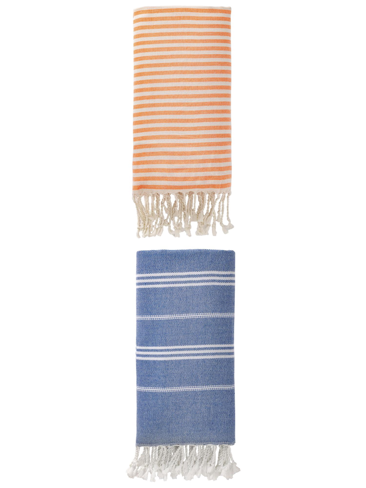 Unique Bargains 2 Pack Turkish Sand-Repellent Towels Orange/Royal Blue 71"x40"/71"x35"