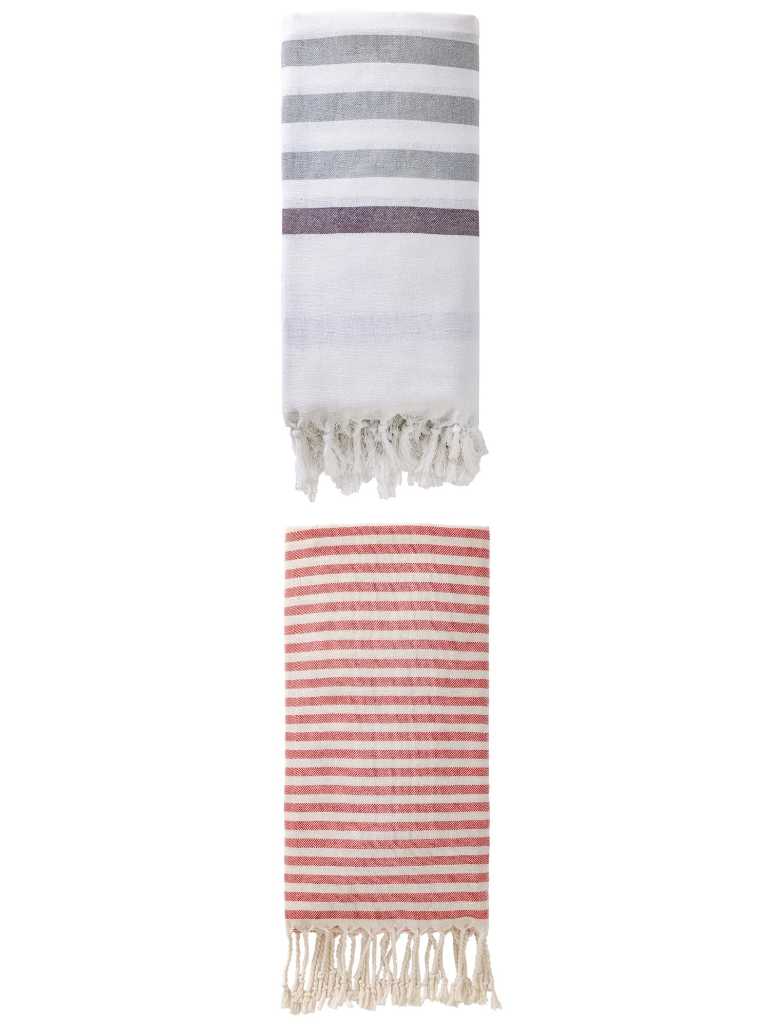 Unique Bargains 2 Pack Turkish Striped Beach Towel with Tassel Trim Blue/Red 71" x 40"