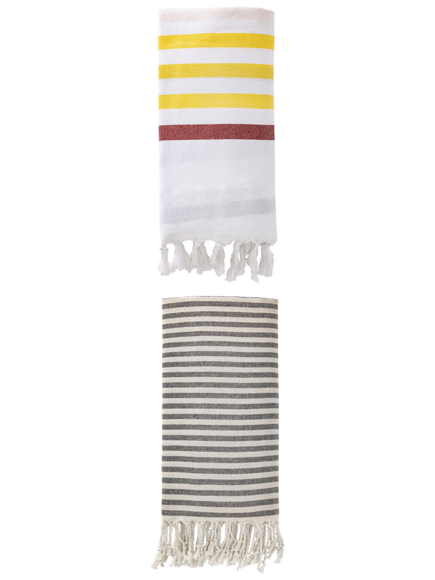 Unique Bargains 2 Pack Turkish Striped Beach Towel with Tassel Trim Brown/Black 71" x 40"