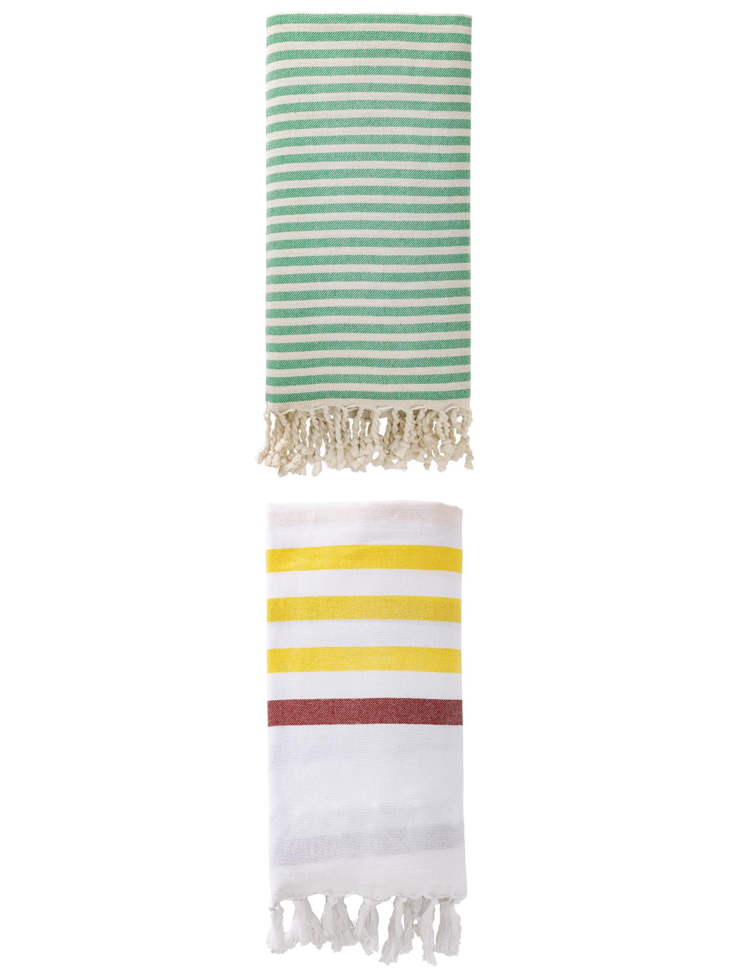 Unique Bargains 2 Pack Turkish Striped Beach Towel with Tassel Trim Brown/Green 71" x 40"