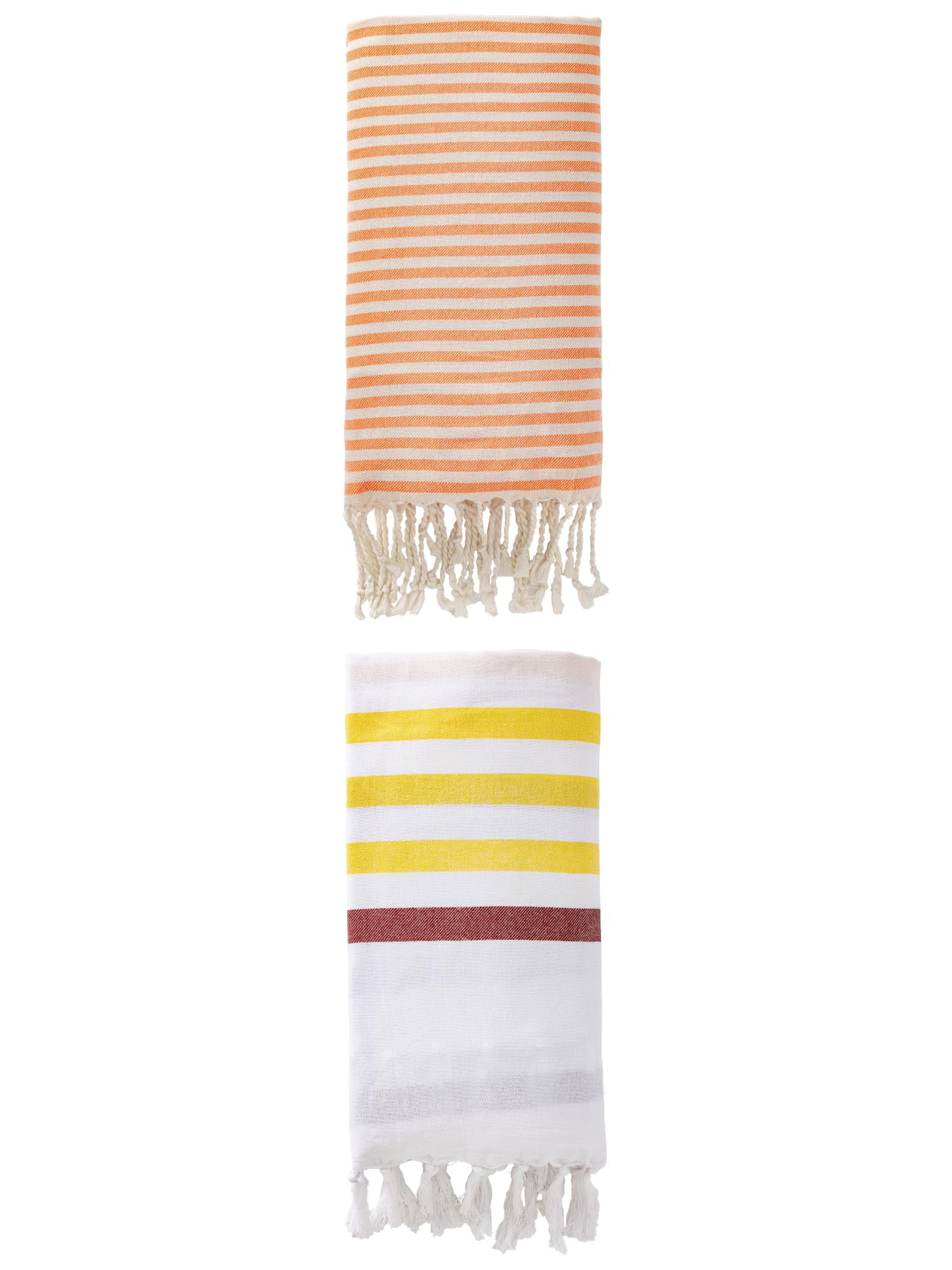 Unique Bargains 2 Pack Turkish Striped Beach Towel with Tassel Trim Brown/Orange 71" x 40"