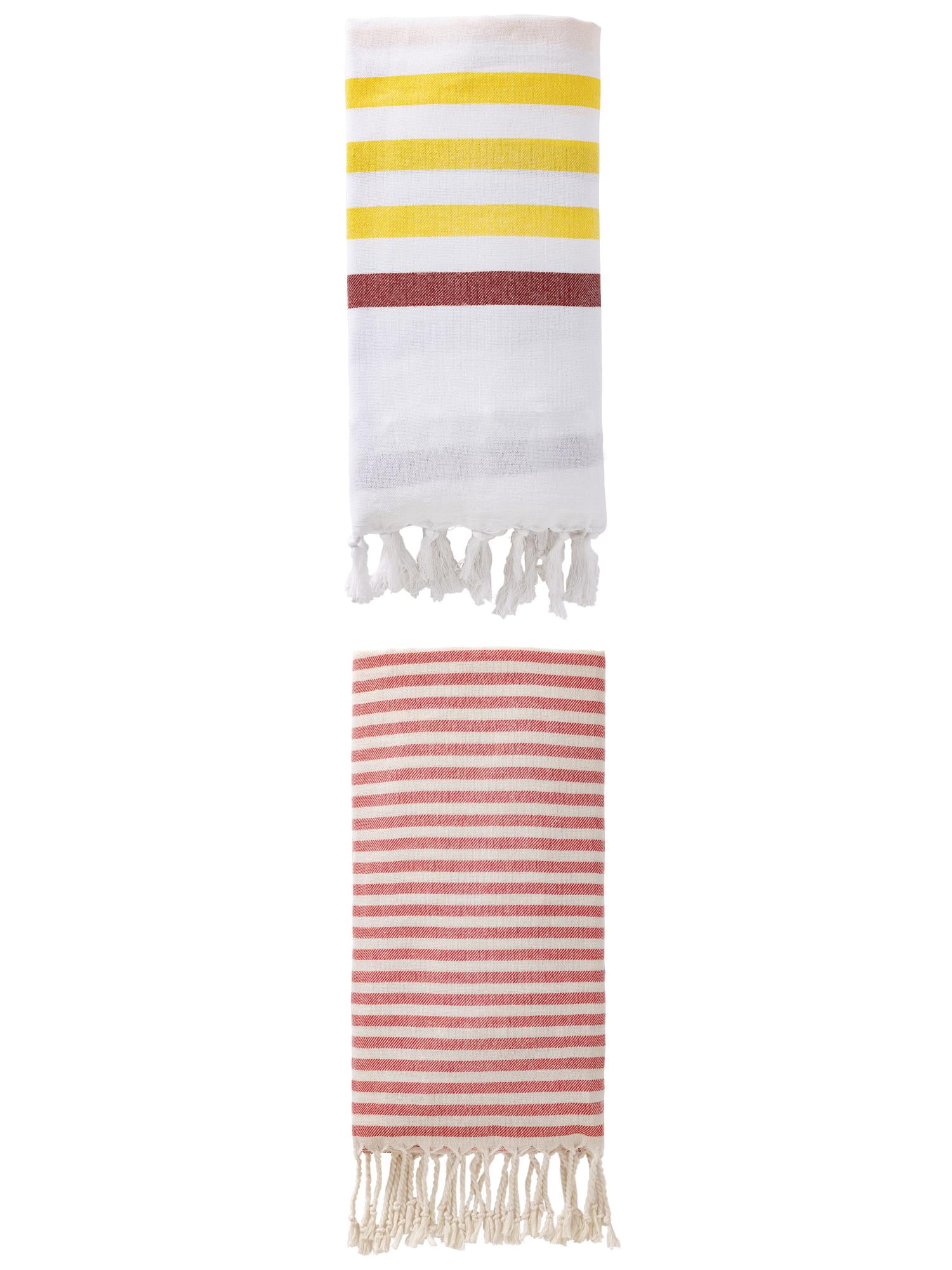 Unique Bargains 2 Pack Turkish Striped Beach Towel with Tassel Trim Brown/Red 71" x 40"